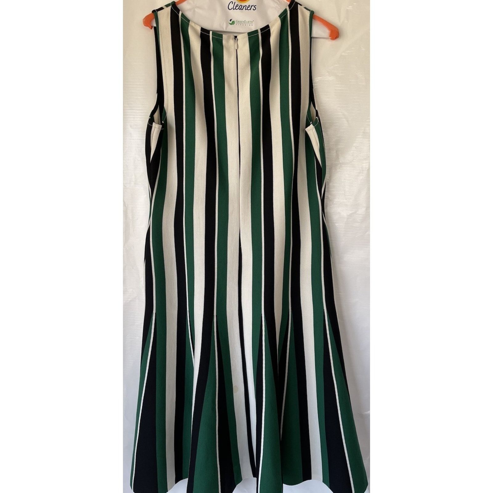 St. John ST. JOHN Black Label Green White Stripe Dress 10 Wool Blend Size L / US 10 / IT 46 - 2 Thumbnail