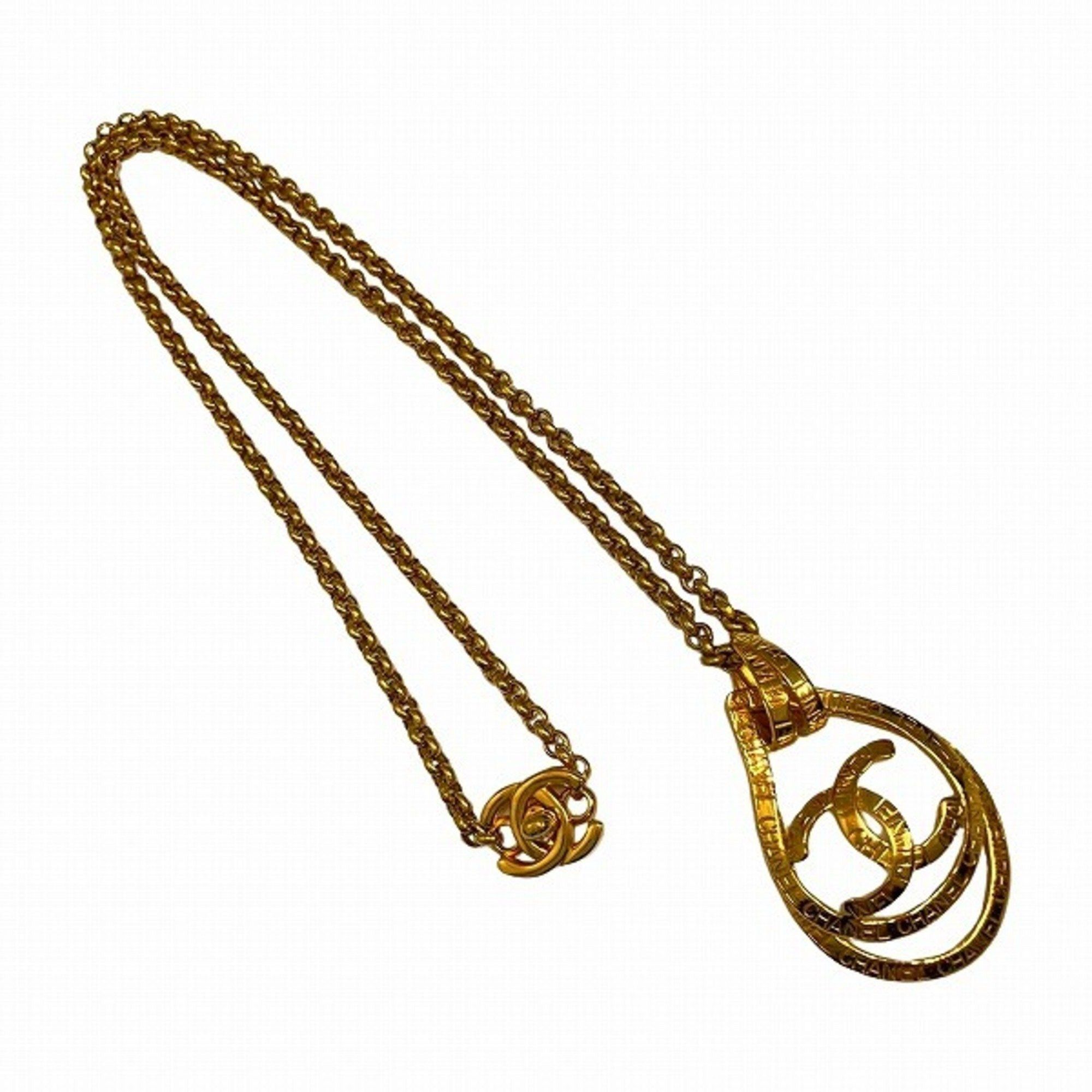 image of Chanel Coco Mark Teardrop Turnlock Vintage Brand Accessories Necklace Women's in Gold