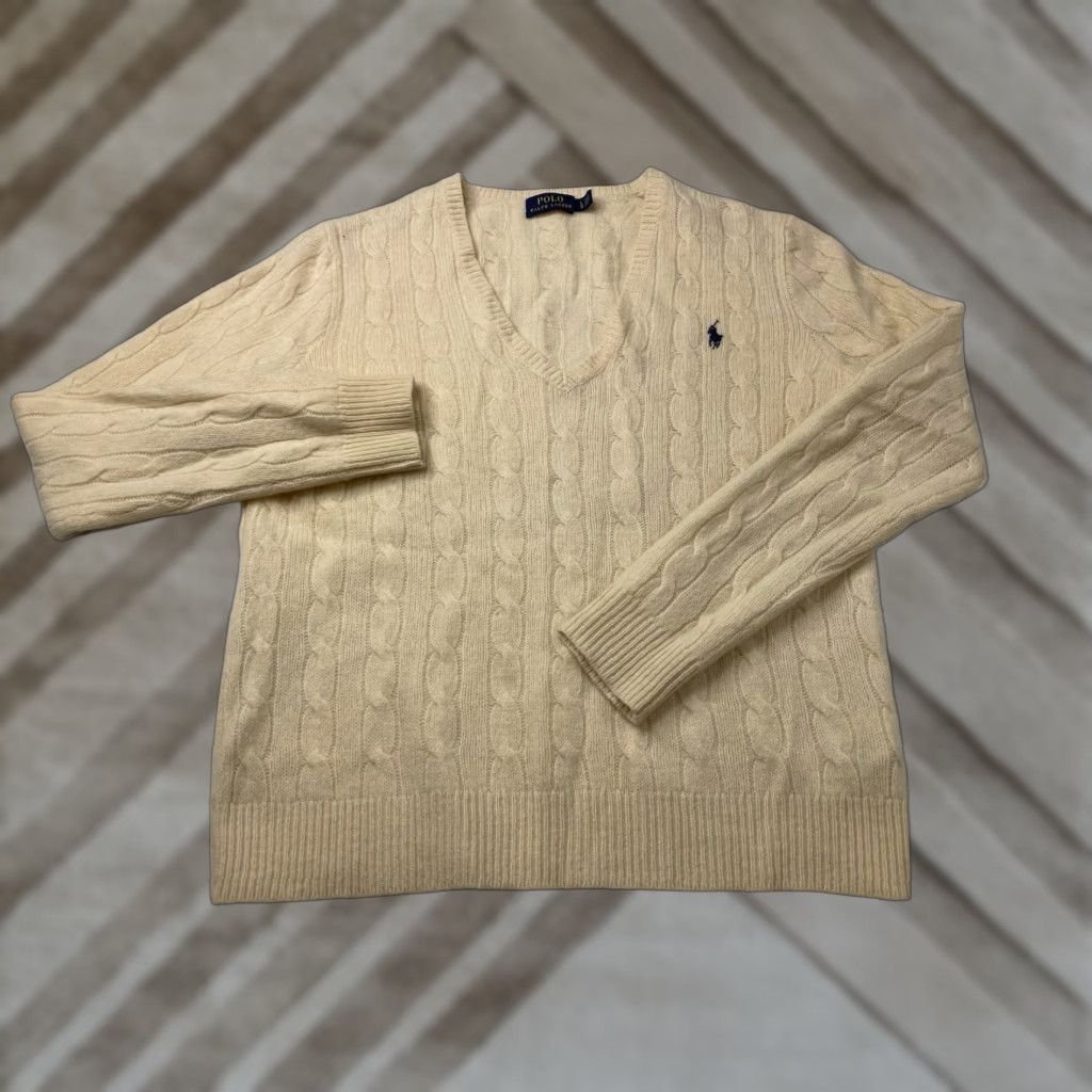 Ralph Lauren Polo Ralph Lauren Womens V Neck Cable Knit Sweater Wool Cashmere Size Large Size L / US 10 / IT 46 - 1 Thumbnail