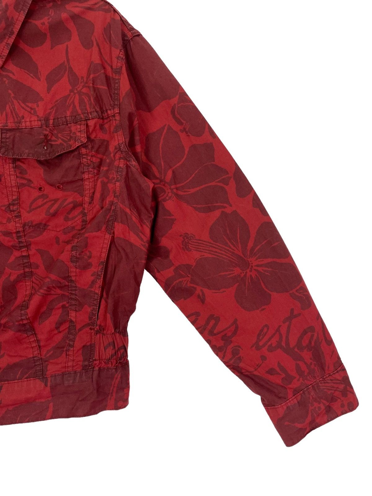 Gianfranco Ferre × Vintage 90s Gianfranco Ferre hibiscus all overprinted trucker jacket Size XXS / US 00 / IT 34 - 4 Thumbnail