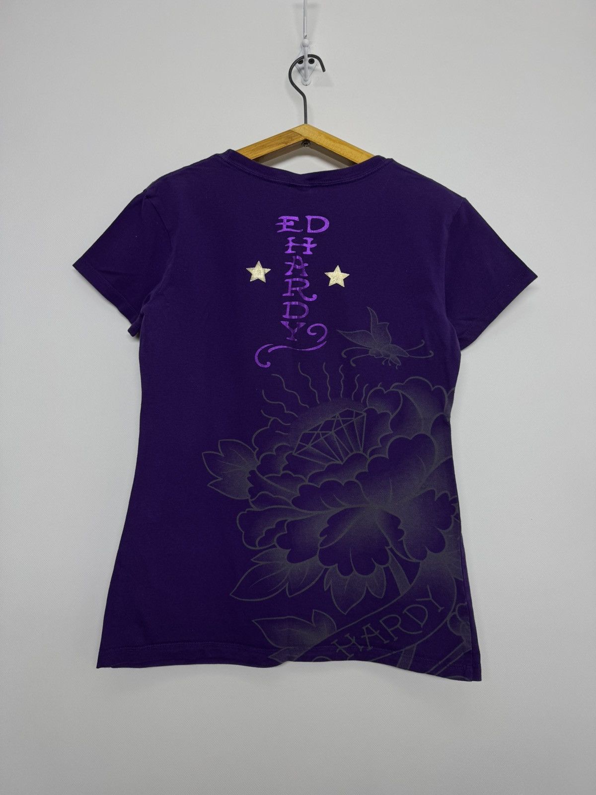 Ed Hardy ED HARDY T Shirt Purple Flower Diamond Rose tattoo shirt top Size XL / US 12-14 / IT 48-50 - 4 Thumbnail