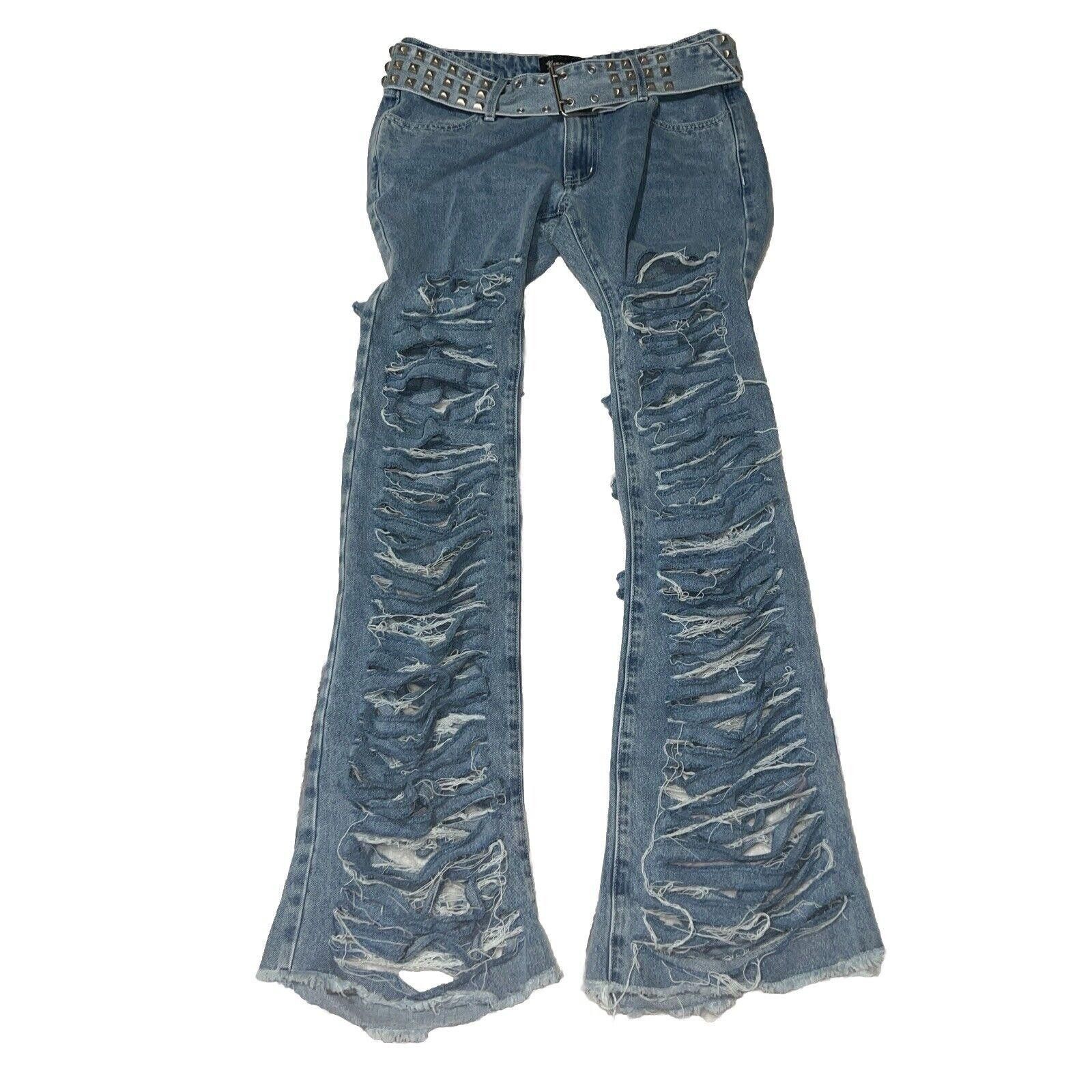 Designer M Destroyed Bootcut Jeans Dolls Kill Pants Shredded Cut Torn Size 32" / US 10 / IT 46 - 1 Thumbnail
