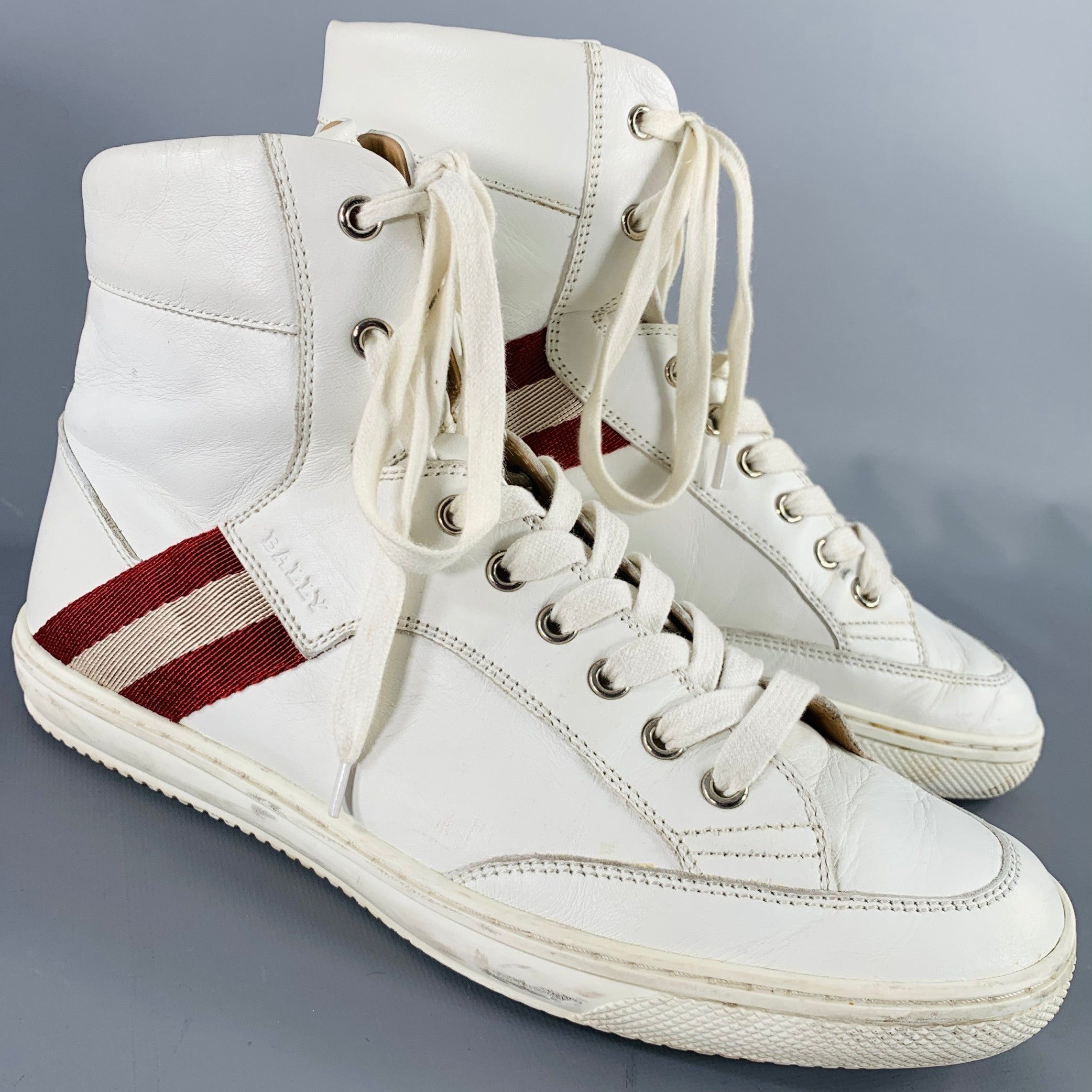 Bally Oldani White Red Ribbon Trim Leather High Top Sneakers Size US 8.5 / EU 41-42 - 1 Thumbnail