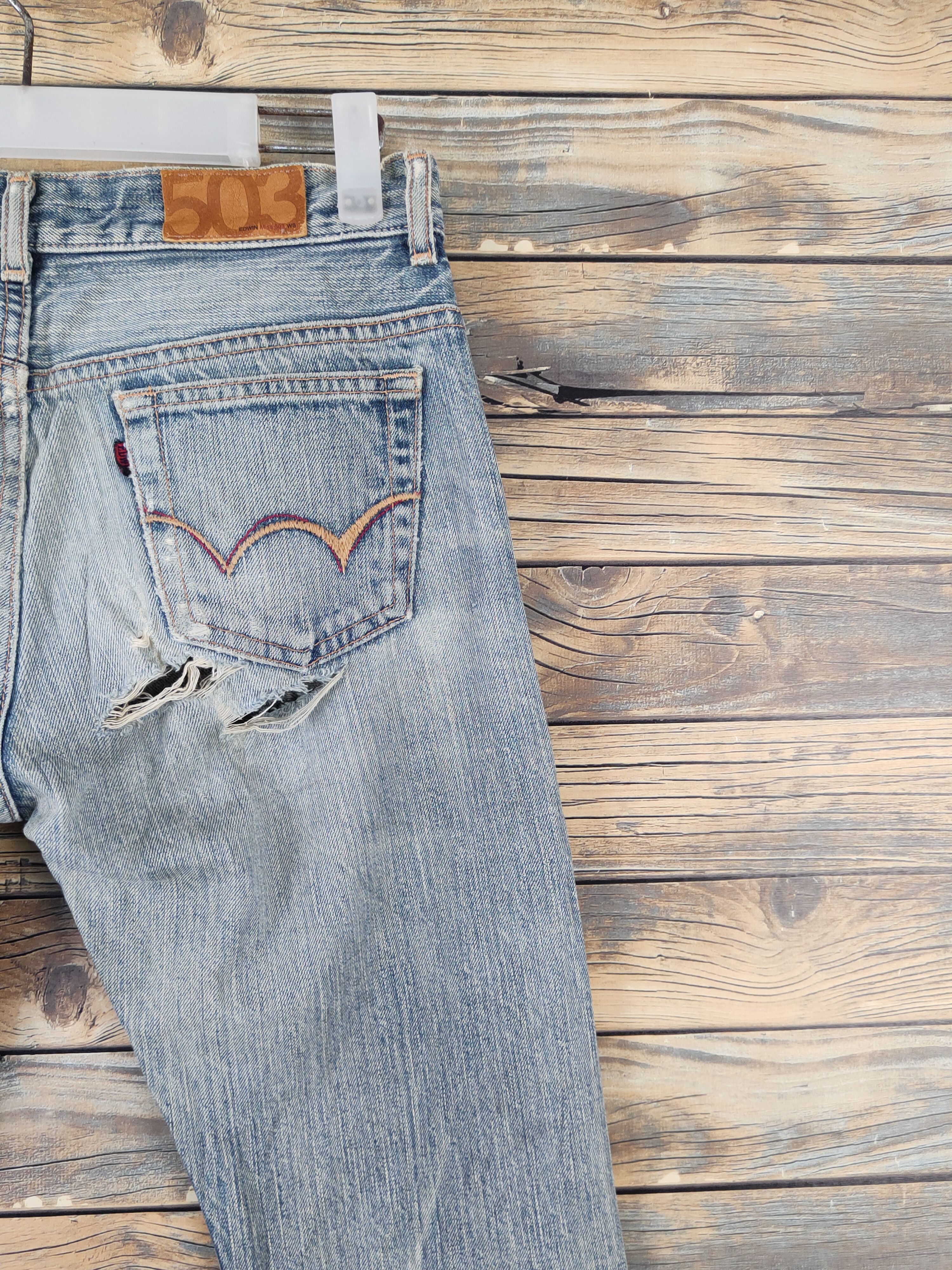 Edwin Edwin 503 Blue Distressed Ripped denim Jeans #W1969 Size 29" - 11 Thumbnail