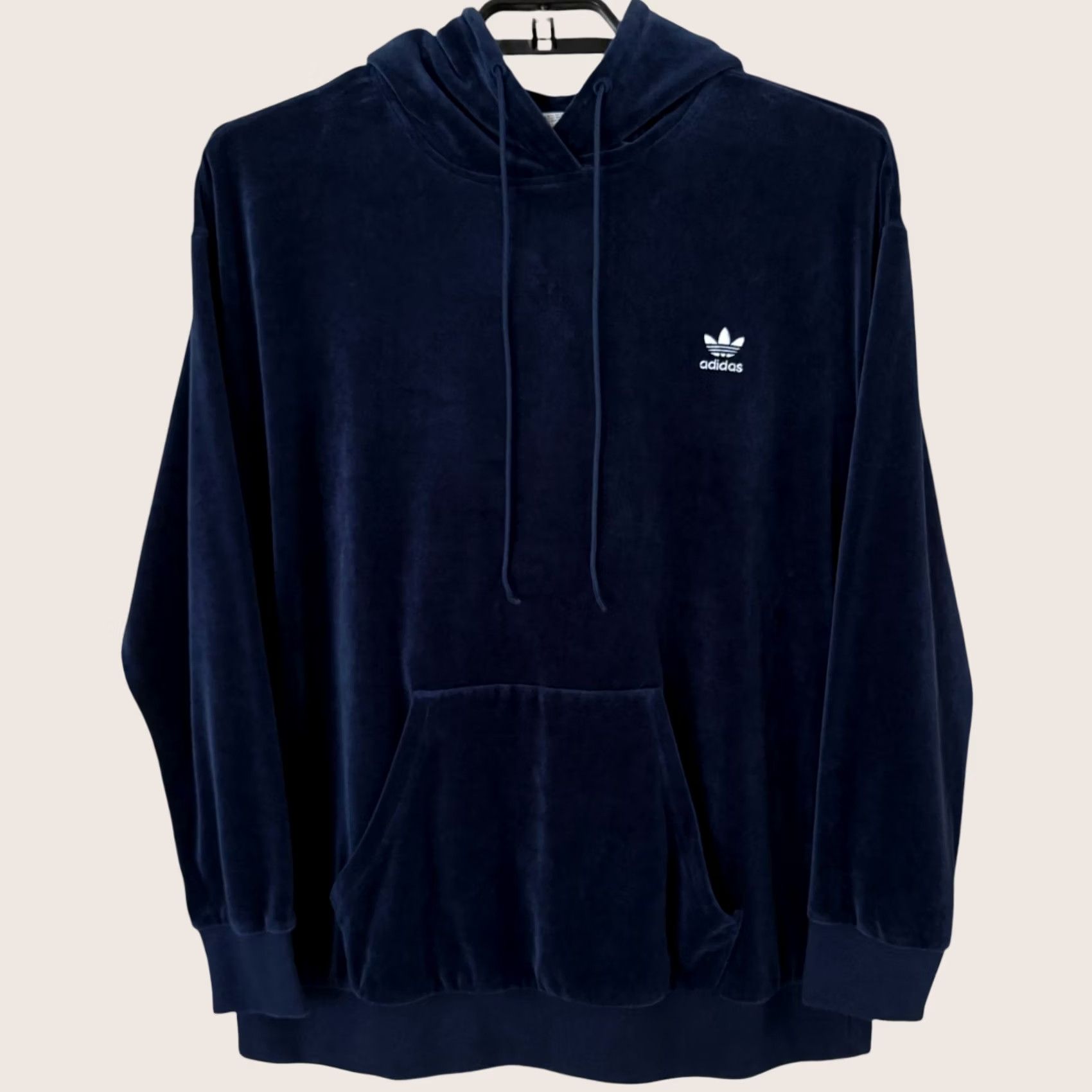 Adidas Adidas Velour Trefoil Hoodie Blue Women's 1X Hoodie Pullover Velour Logo Pockets Kangaroo Pocket Sweatshirt Activewear Casual Travel Size XL / US 12-14 / IT 48-50 - 1 Thumbnail