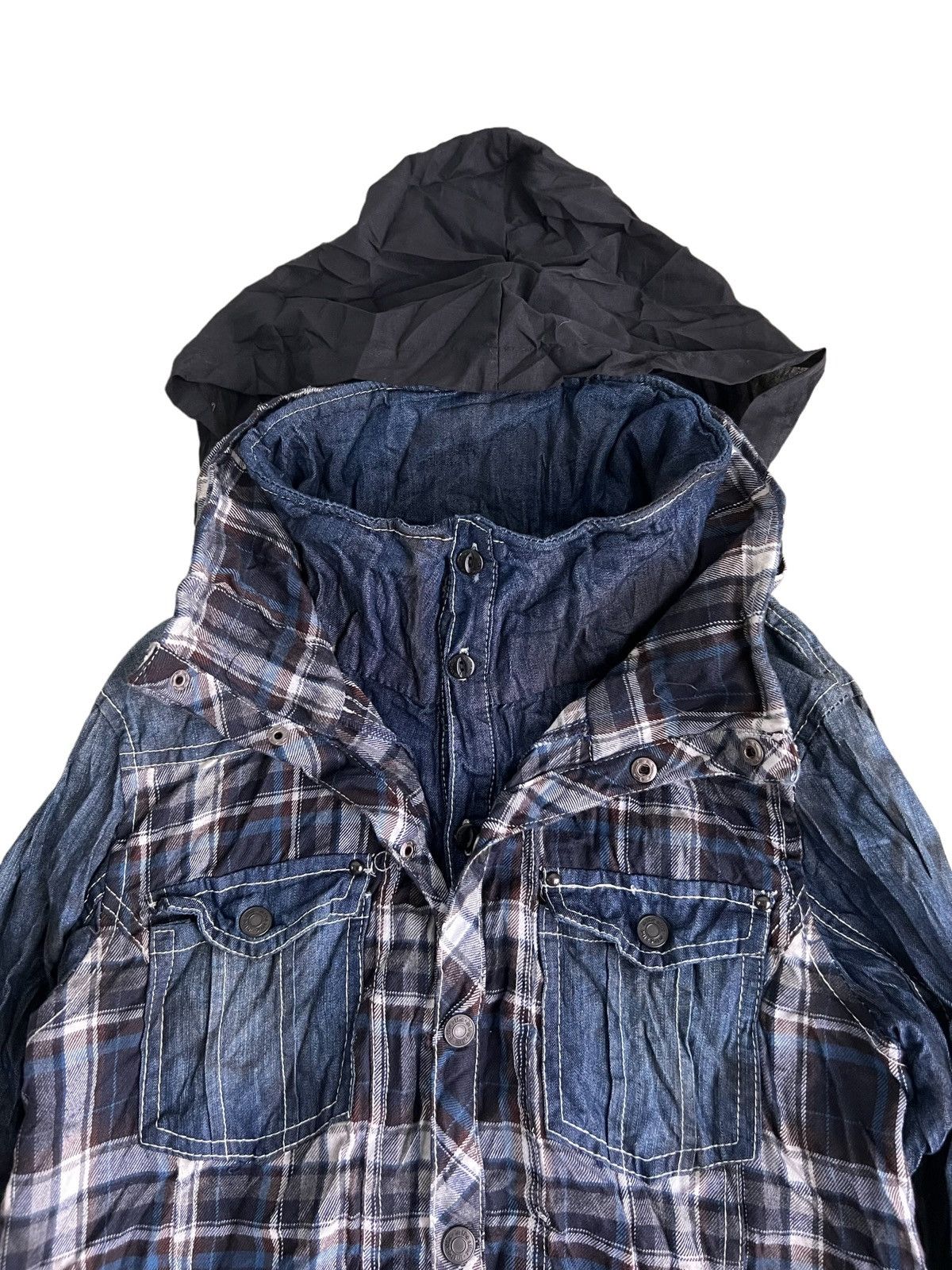 If Six Was Nine Y2K In The Attic Hybrid Denim Flannel Bono Hoodie Jacket Size US M / EU 48-50 / 2 - 4 Thumbnail