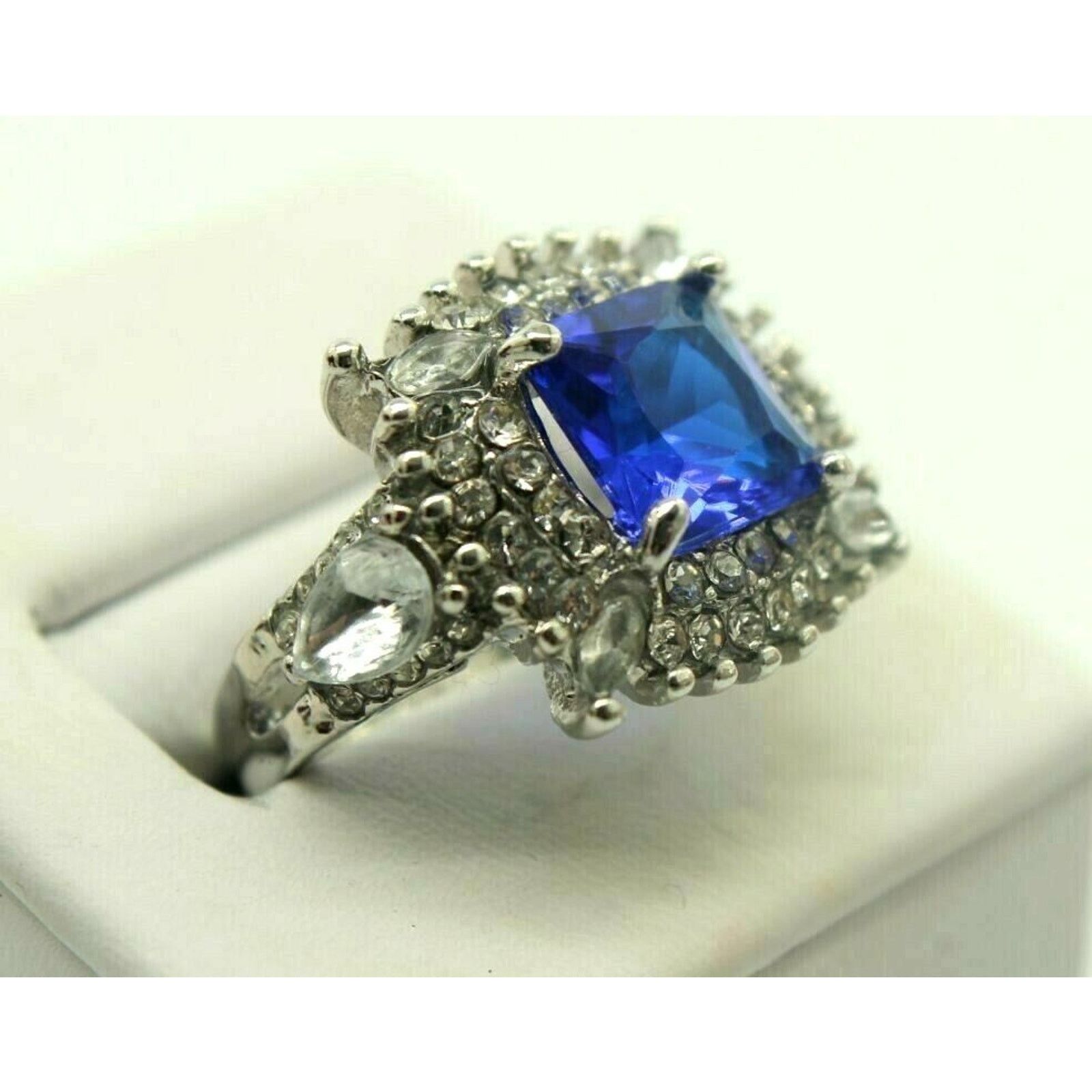 Other Faux Blue Tanzanite Clear Rhinestone Silver Cocktail Ring •7 Size ONE SIZE - 2 Thumbnail
