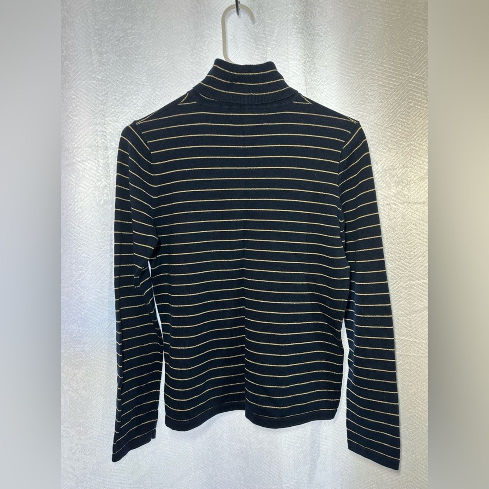 Lauren Ralph Lauren Lauren Ralph Lauren Navy Blue Stripe Ribbed Turtleneck P/S Size S / US 4 / IT 40 - 1 Thumbnail