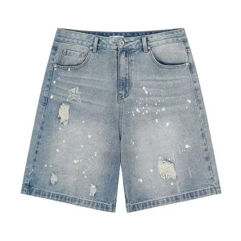 Japanese Brand Loose splashed ink ripped denim shorts Size US 32 / EU 48 - 6 Thumbnail