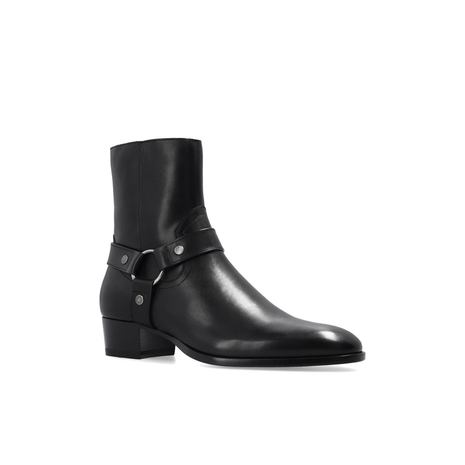 SAINT LAURENT Wyatt Black Leather Ankle Boots New & Authenti