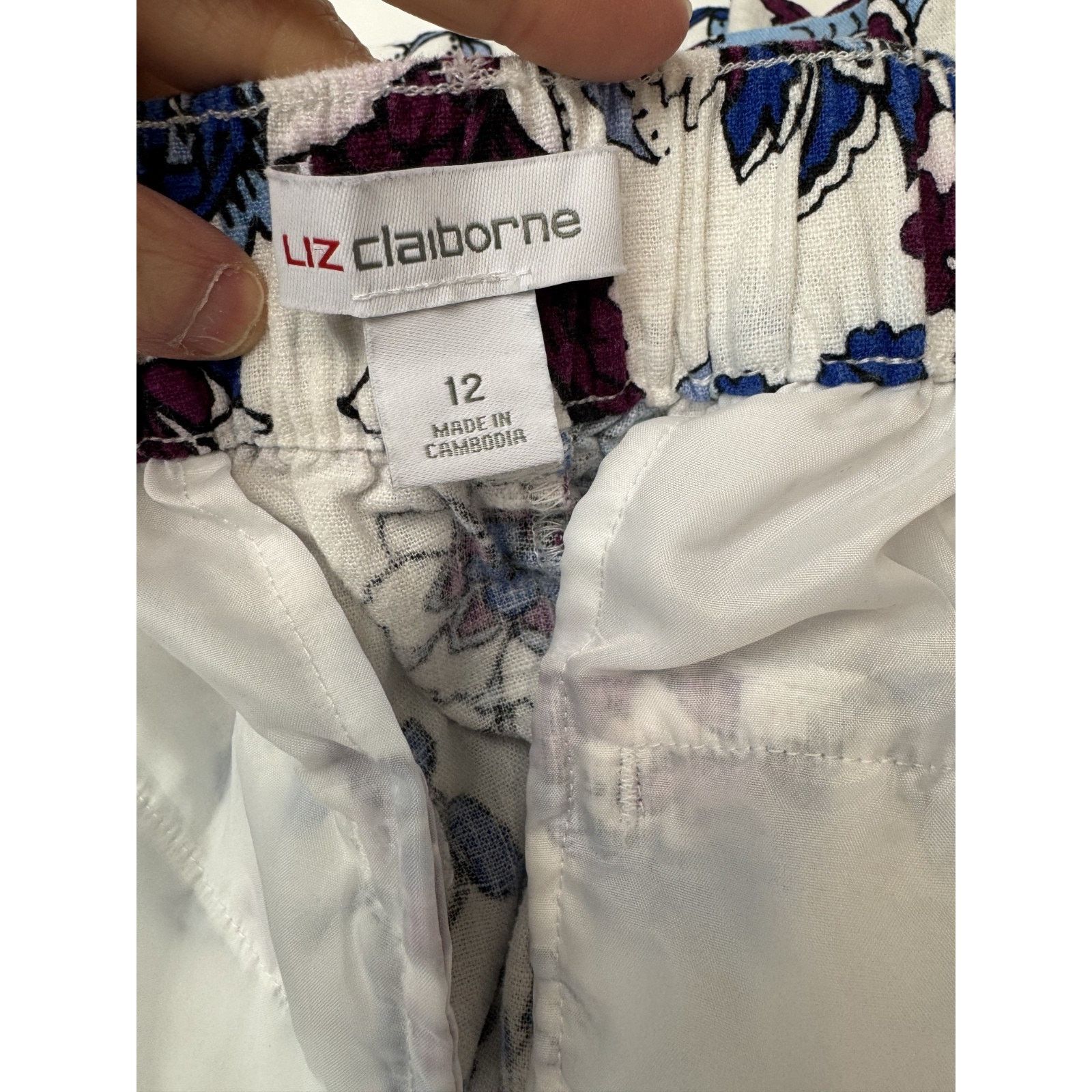 Other Liz Claiborne Linen Blend Shorts Purple Blue Floral 12 Size 34" / US 12 / IT 48 - 5 Thumbnail