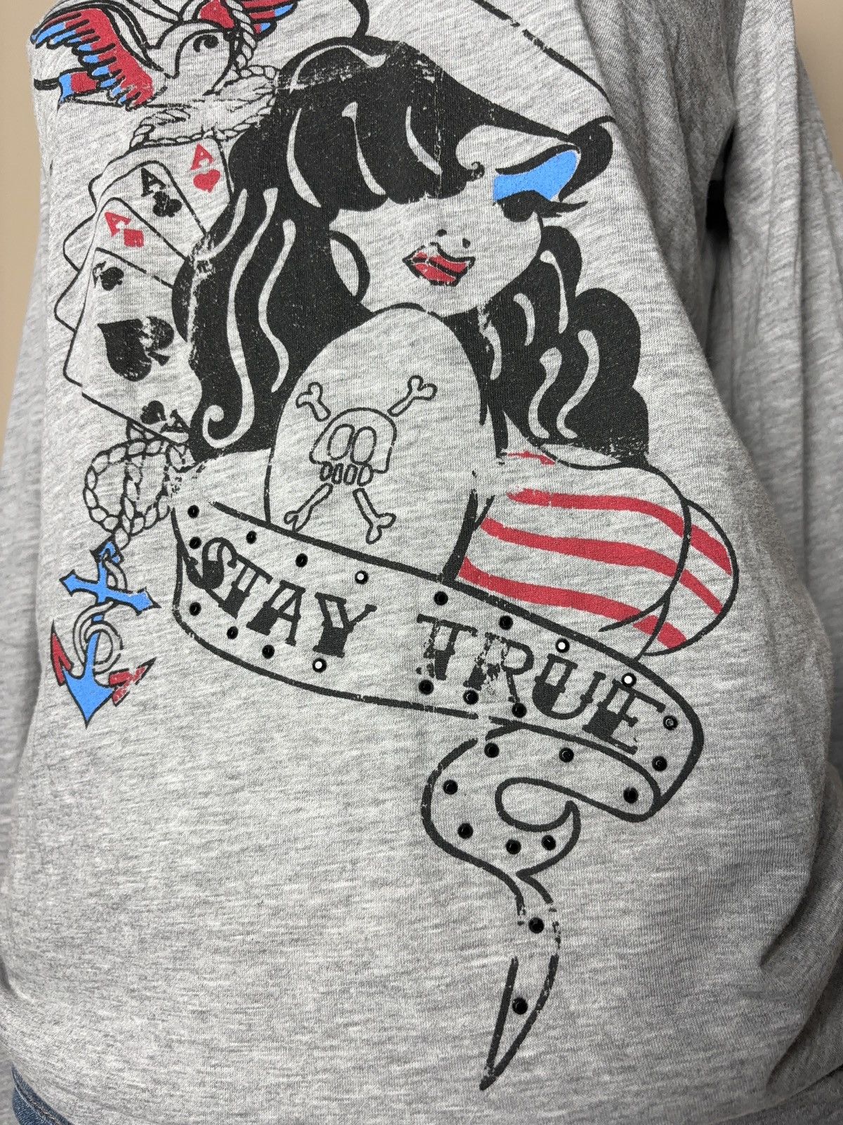 Vintage Vintage Tattoo Printed Girl Woman Long Sleeve T-Shirt Top Size M / US 6-8 / IT 42-44 - 5 Thumbnail
