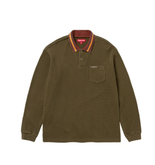 image of Supreme Thermal Long Sleeve Polo Olive Size Xl, Men's