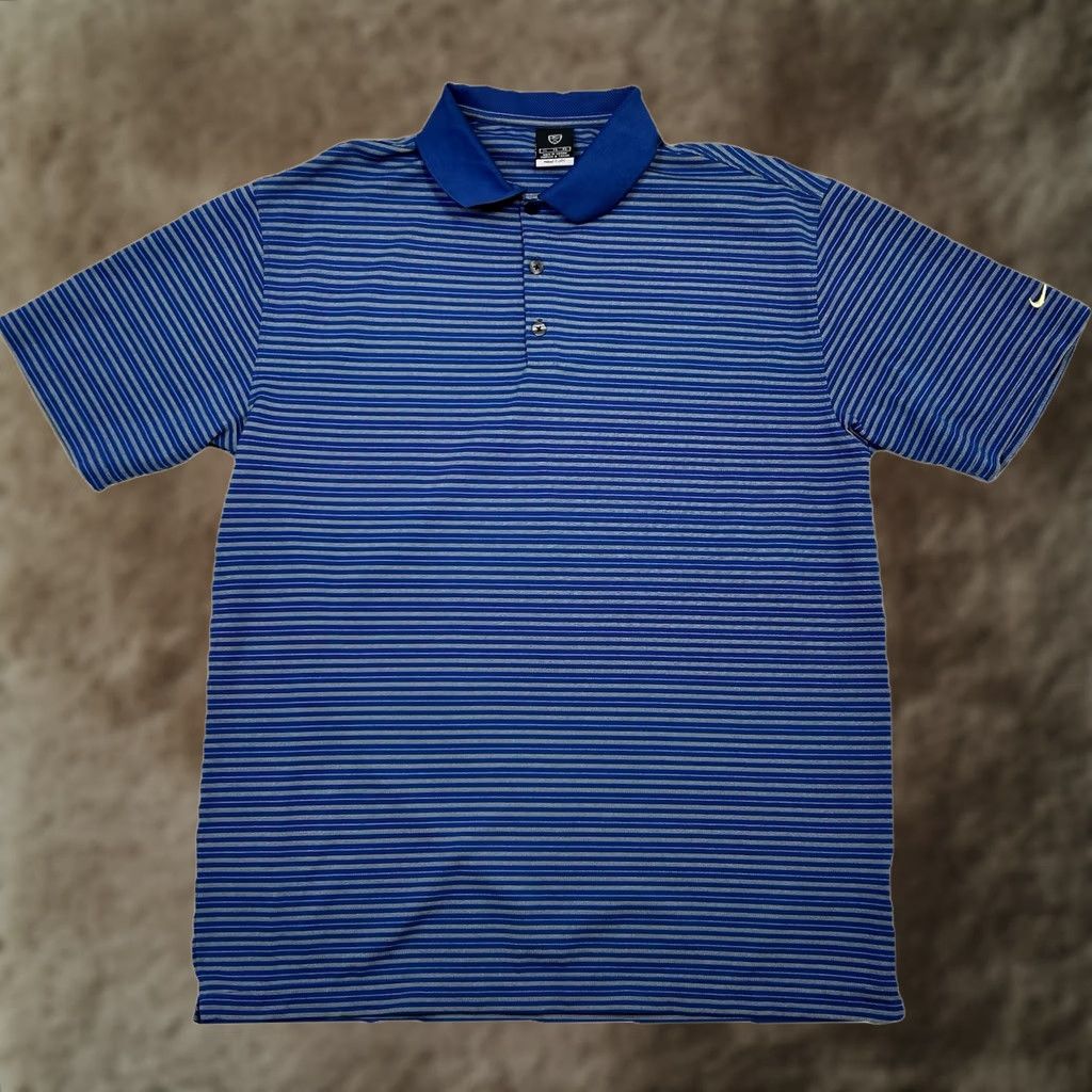 Nike VINTAGE Nike Golf Polo Shirt Dri Fit UV Protective Mens XL Blue White Striped Breathable Size US XL / EU 56 / 4 - 1 Thumbnail