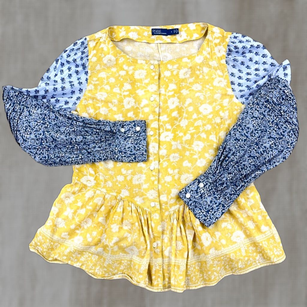 Polo Ralph Lauren Vintage Polo Ralph Lauren Blouse Women Size 8 Yellow Floral Peplum Cotton Casual Spring Summer Fall Women Size M / US 6-8 / IT 42-44 - 1 Thumbnail