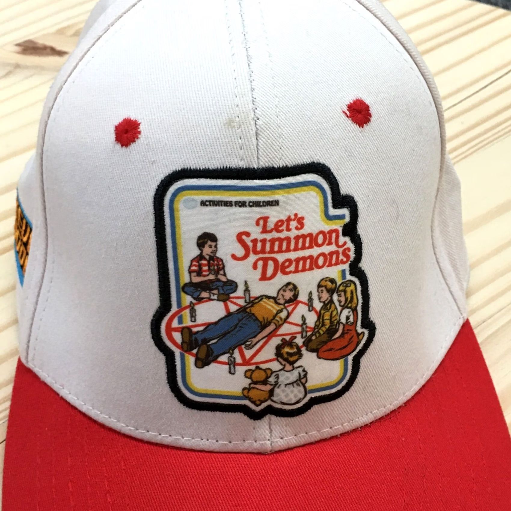 Vintage Baseball Cap Mens White OS Embroidered Logo Let's Summon Demons Steven Rhodes Size ONE SIZE - 3 Thumbnail