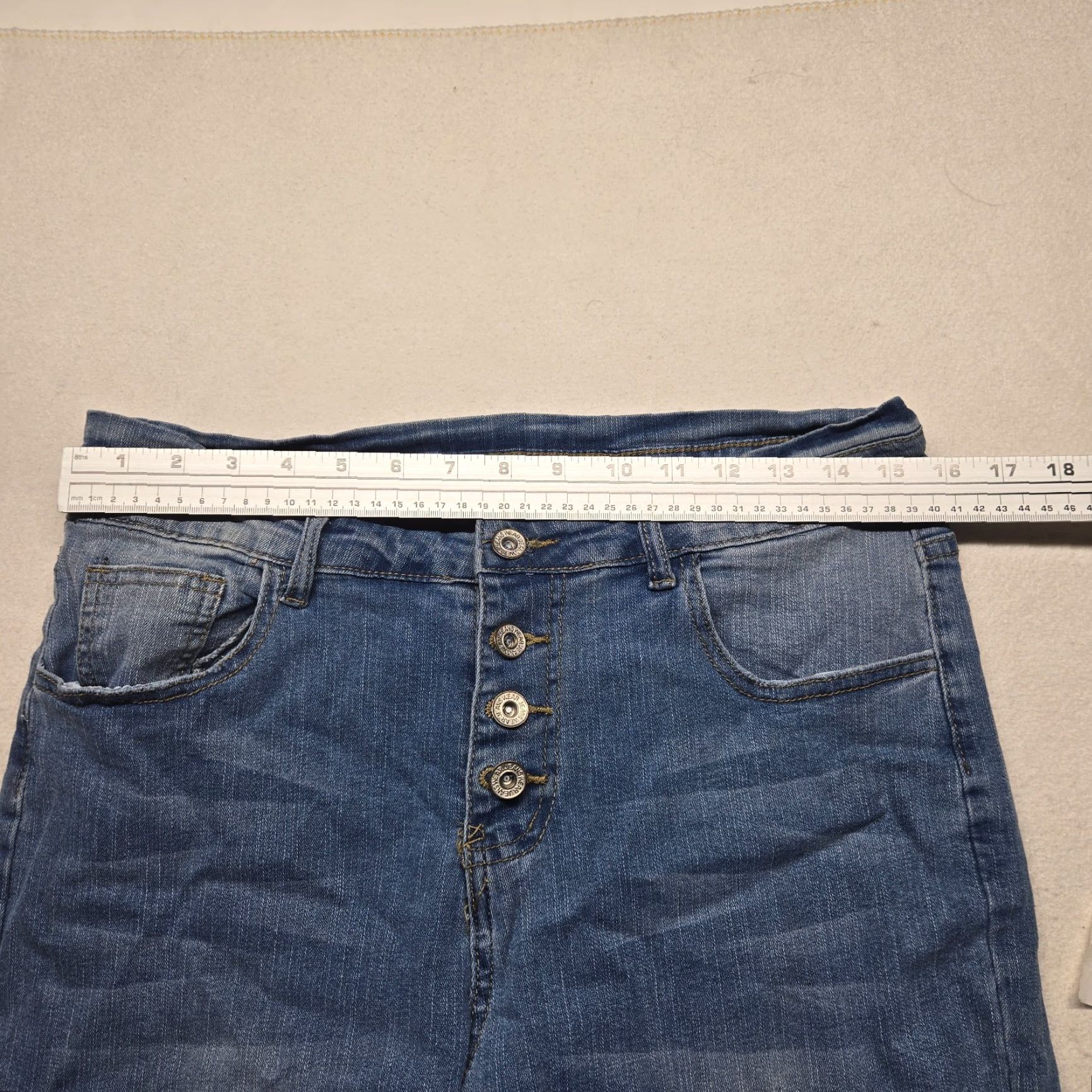Denime Blue Jeans Denim 4 Button Flair Cut Pants Adult Women's XL Blue Denim Skinny PANTS Womens XL Modern Casual Workwear Size 40" / US 18 - 6 Thumbnail