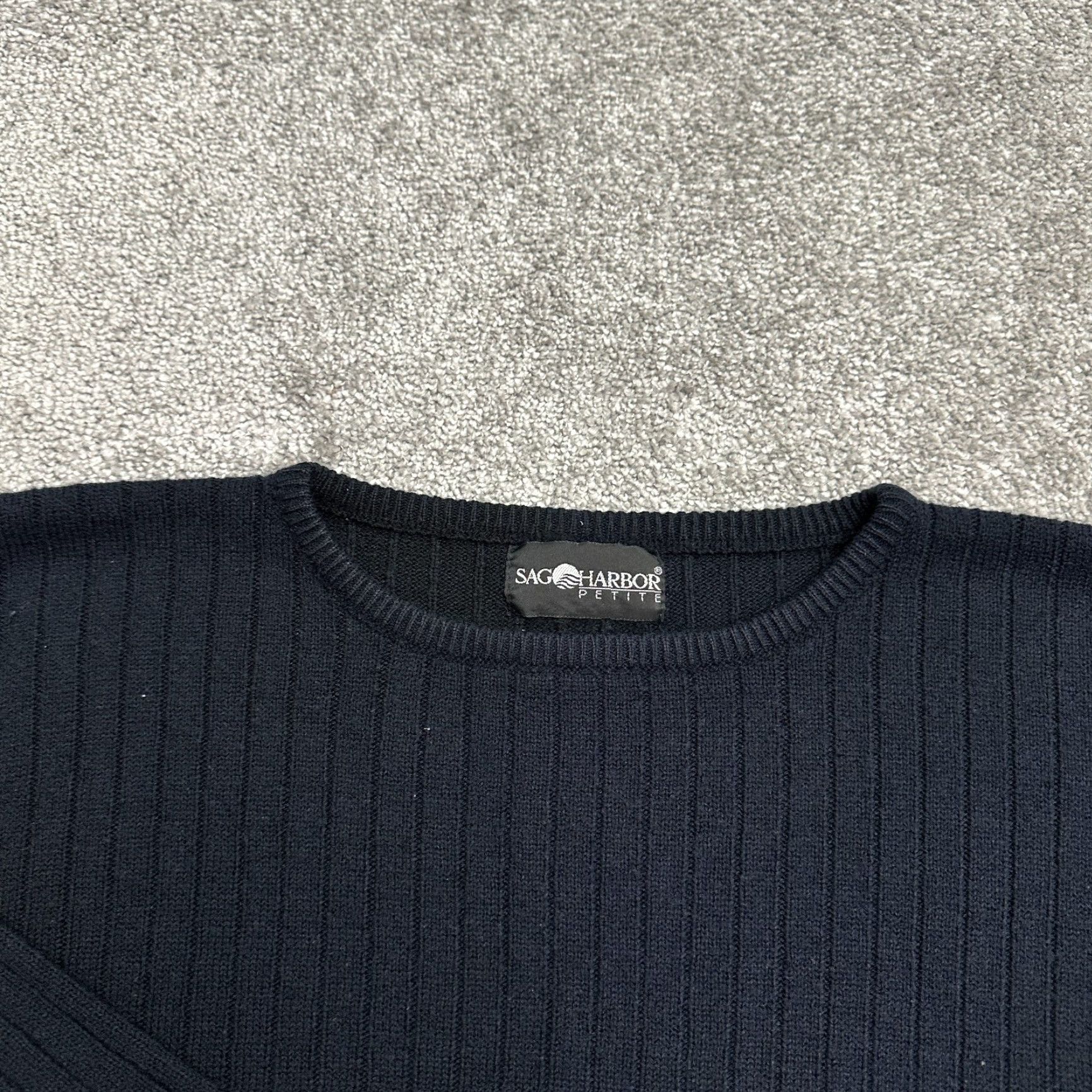 Vintage Sag Harbor Pullover Sweater Women Petite Large Solid Black Ribbed Knit Crew Neck Adult Pets Size: PL Black Classic Knit Sweater Womens Size L / US 10 / IT 46 - 3 Thumbnail