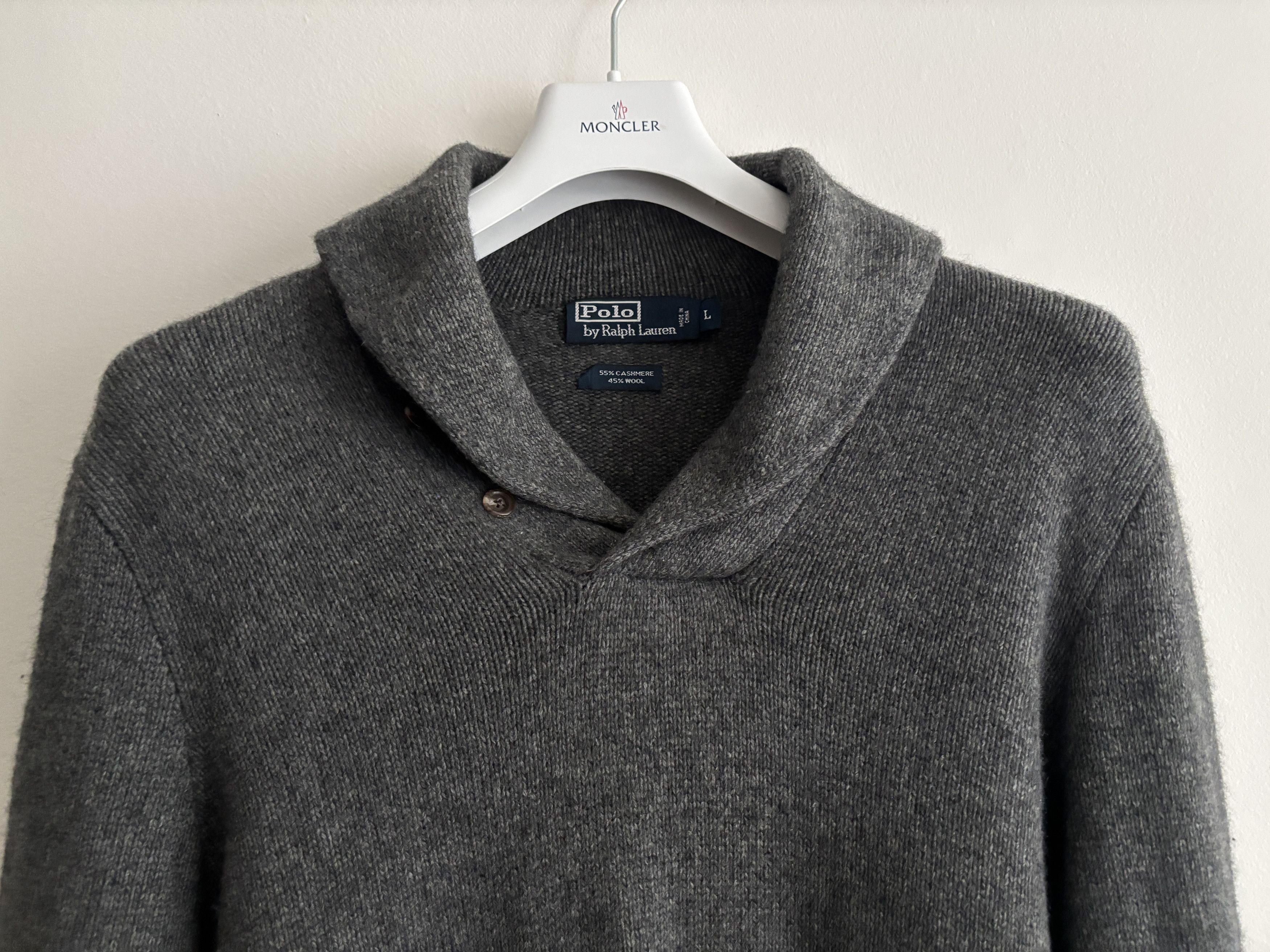Polo Ralph Lauren $445 Grey Shawl Collar Cashmere Wool Fisherman’s Sweater Size US L / EU 52-54 / 3 - 4 Thumbnail