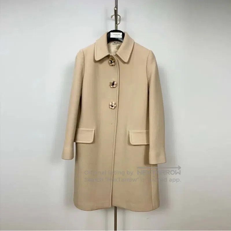 Miu Miu Miu Miu Beige Wool Logo-Trimmed Coat . Size M / US 6-8 / IT 42-44 - 1 Thumbnail