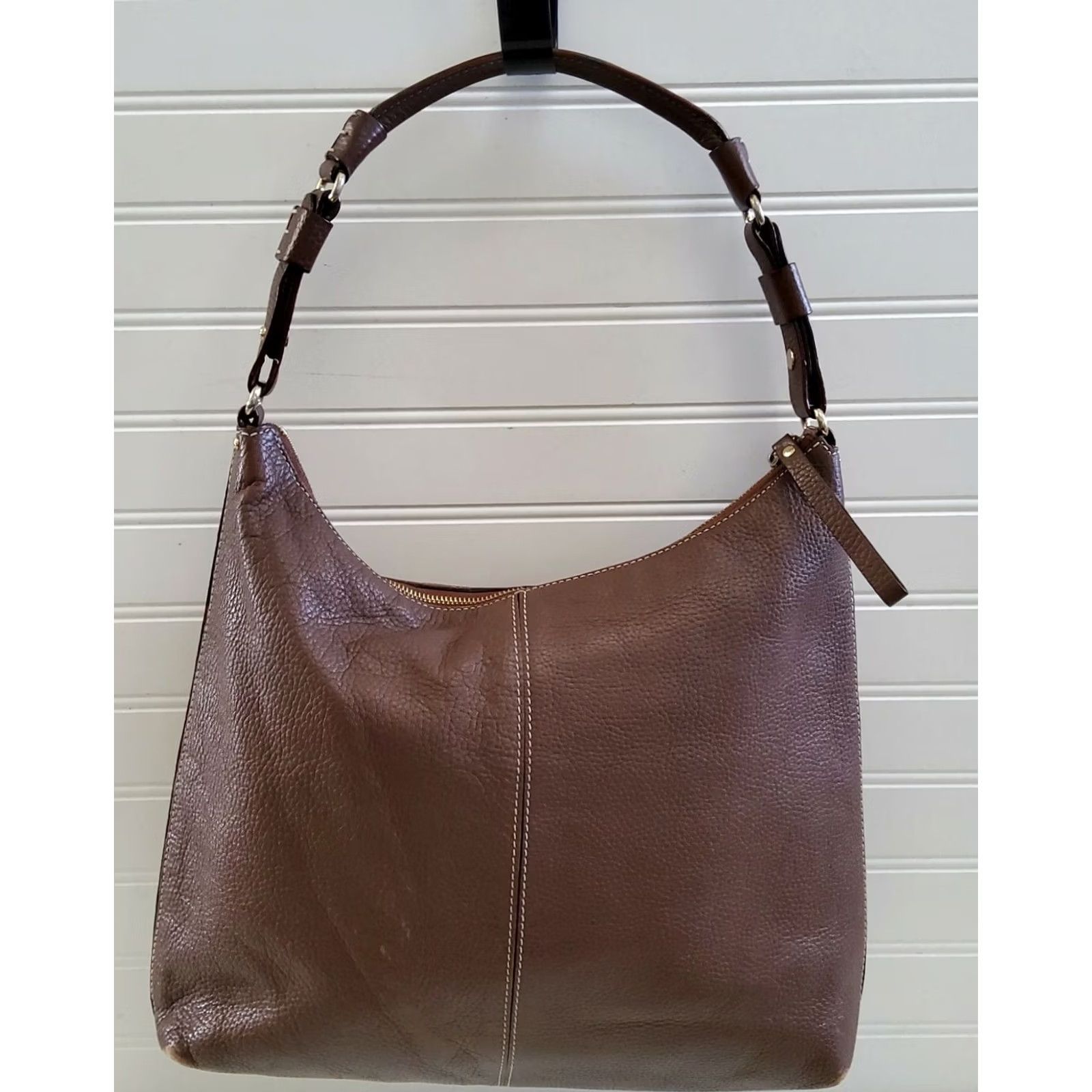 Vintage kate spade new york Pebbled Leather Hobo Shoulder Bag Purse Brown Women Medium Leather Zip Bag Women Mens? Size ONE SIZE - 4 Thumbnail
