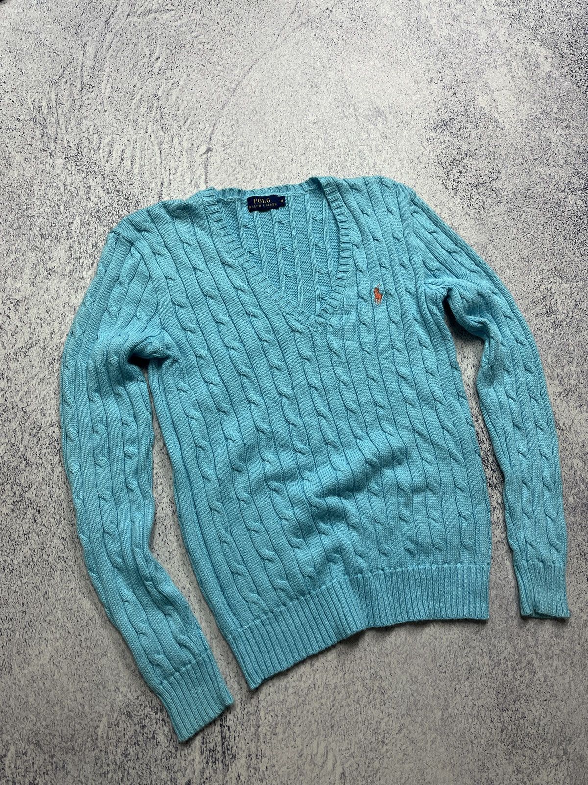 Polo Ralph Lauren × Ralph Lauren Polo Ralph Lauren V-neck Women’s Blue Cable Knit Sweater Size M / US 6-8 / IT 42-44 - 3 Thumbnail