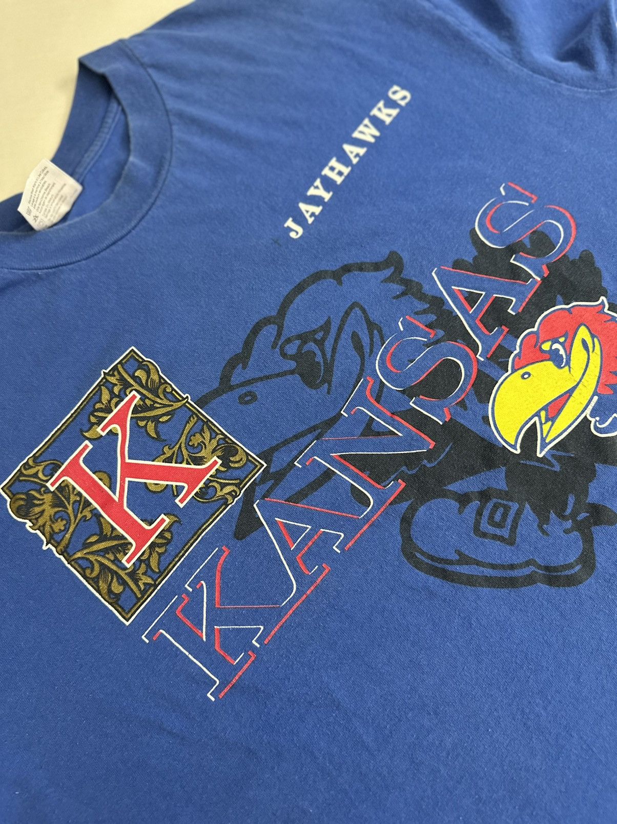 NCAA × Vintage Vintage 90s Kansas Jayhawks KU Single Stitch Tshirt XL Size US XL / EU 56 / 4 - 10 Thumbnail