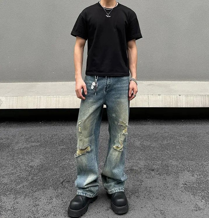 Jean Distressed Denim Jeans, Ripped Jeans Size US 32 / EU 48 - 2 Thumbnail
