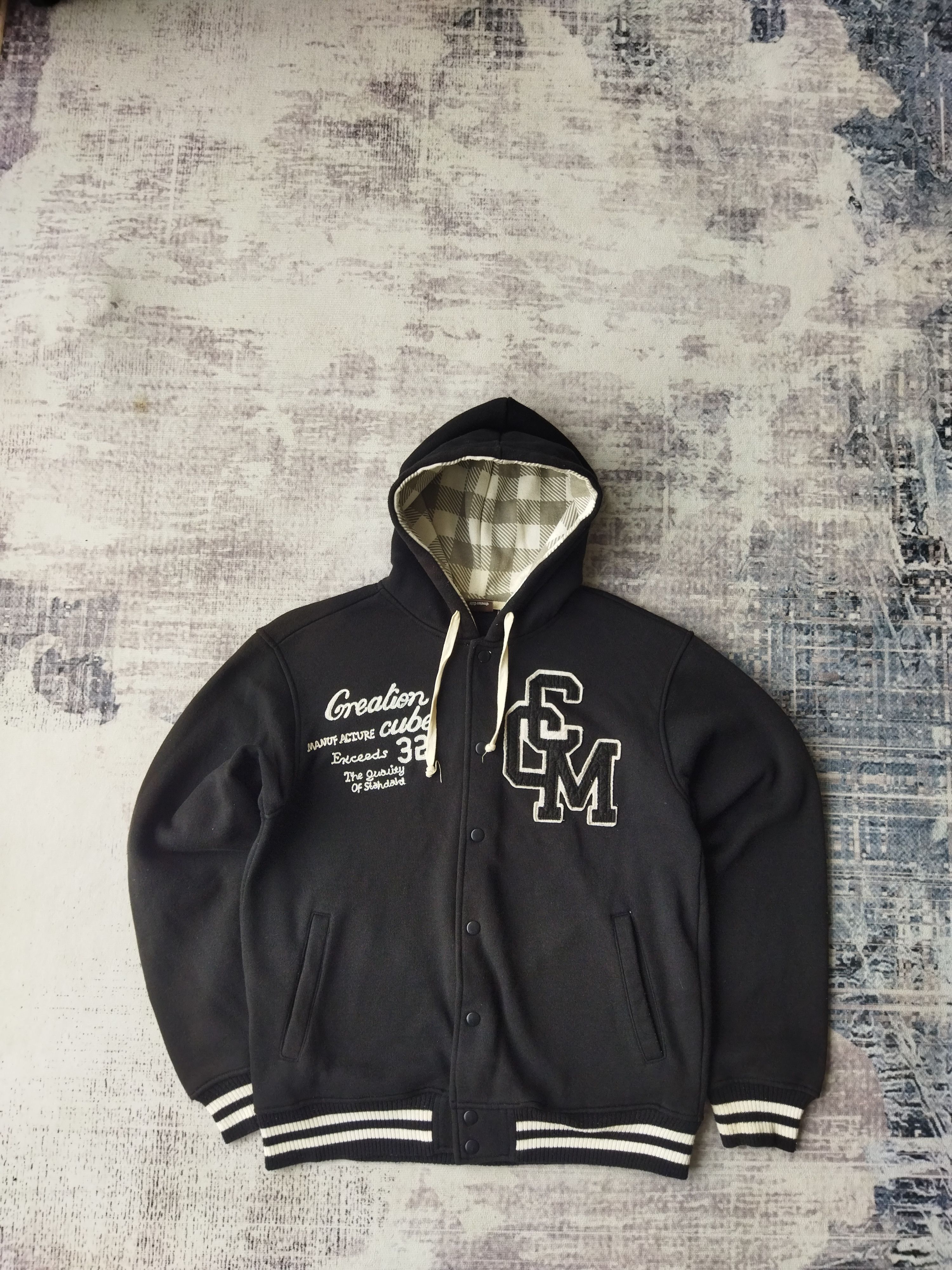 image of Creation Cube Varsity Snap Button Hoodie in Black, Men's (Size Large)