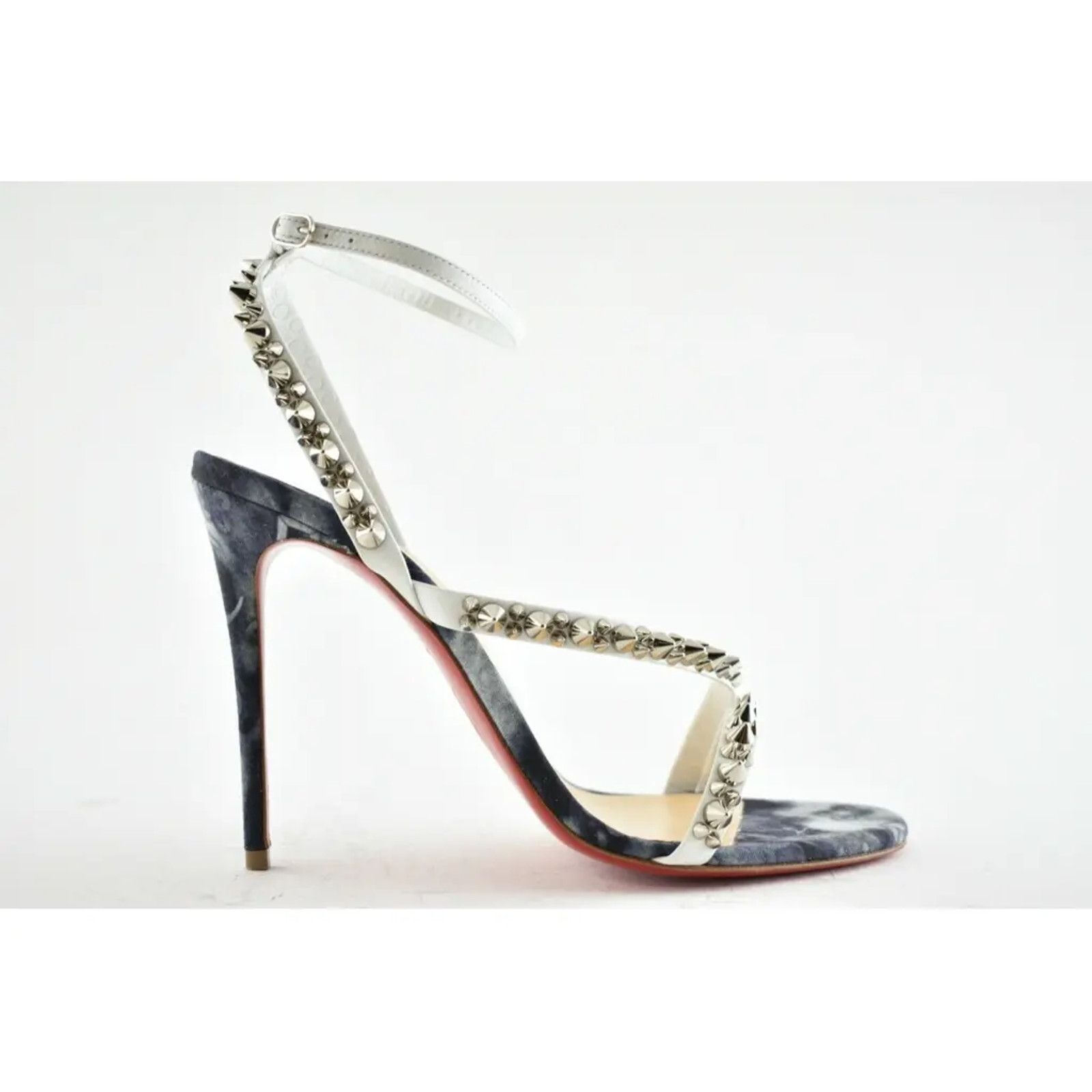 Christian Louboutin Mafaldina Spikes 100 Blue Jeans Strap Sandal Heel Pump 40 Size US 10 / IT 40 - 2 Thumbnail