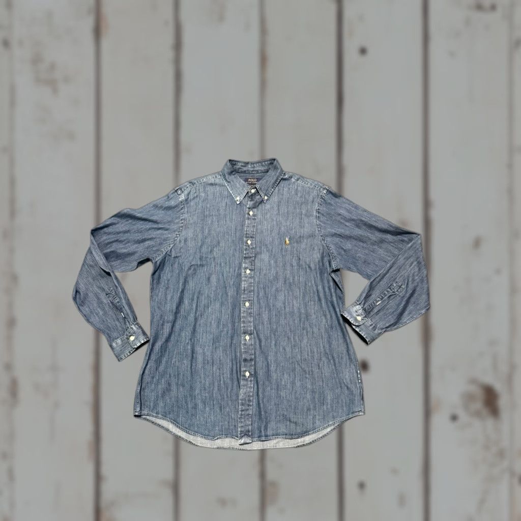 Ralph Lauren VINTAGE Polo Ralph Lauren Denim Shirt XL Classic Fit Long Sleeve Blue Medium Wash Pony Size US XL / EU 56 / 4 - 1 Thumbnail
