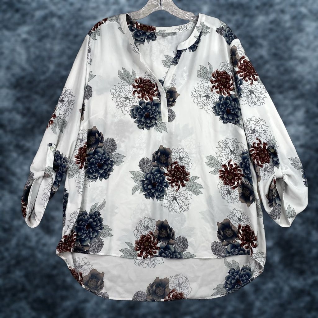 Vintage Daniel Rainn Top Womens XXL White Floral Roll Tab Sleeve Boho Flowy Size XXL / US 16-18 / IT 52-54 - 1 Thumbnail