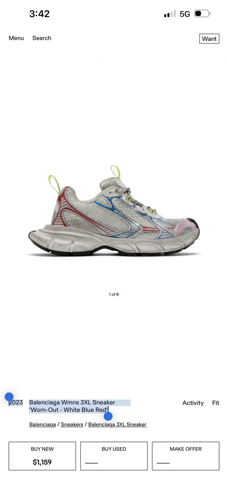 Balenciaga 2023 Balenciaga Wmns 3XL Sneaker 'Worn-Out - White Blue Red' Size US 9 / EU 42 - 1 Thumbnail