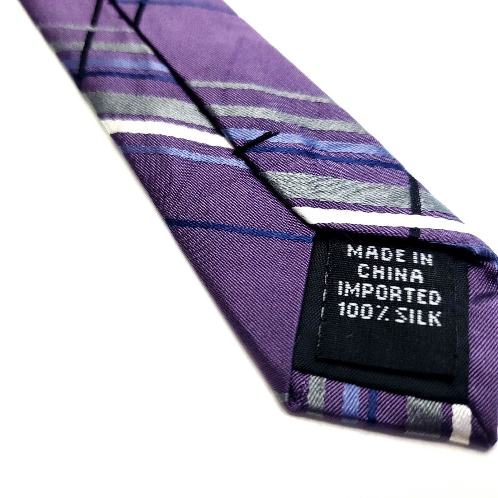 Van Heusen Van Heusen Purple Silk Tie Woven Regimental Stripes Size ONE SIZE - 5 Thumbnail