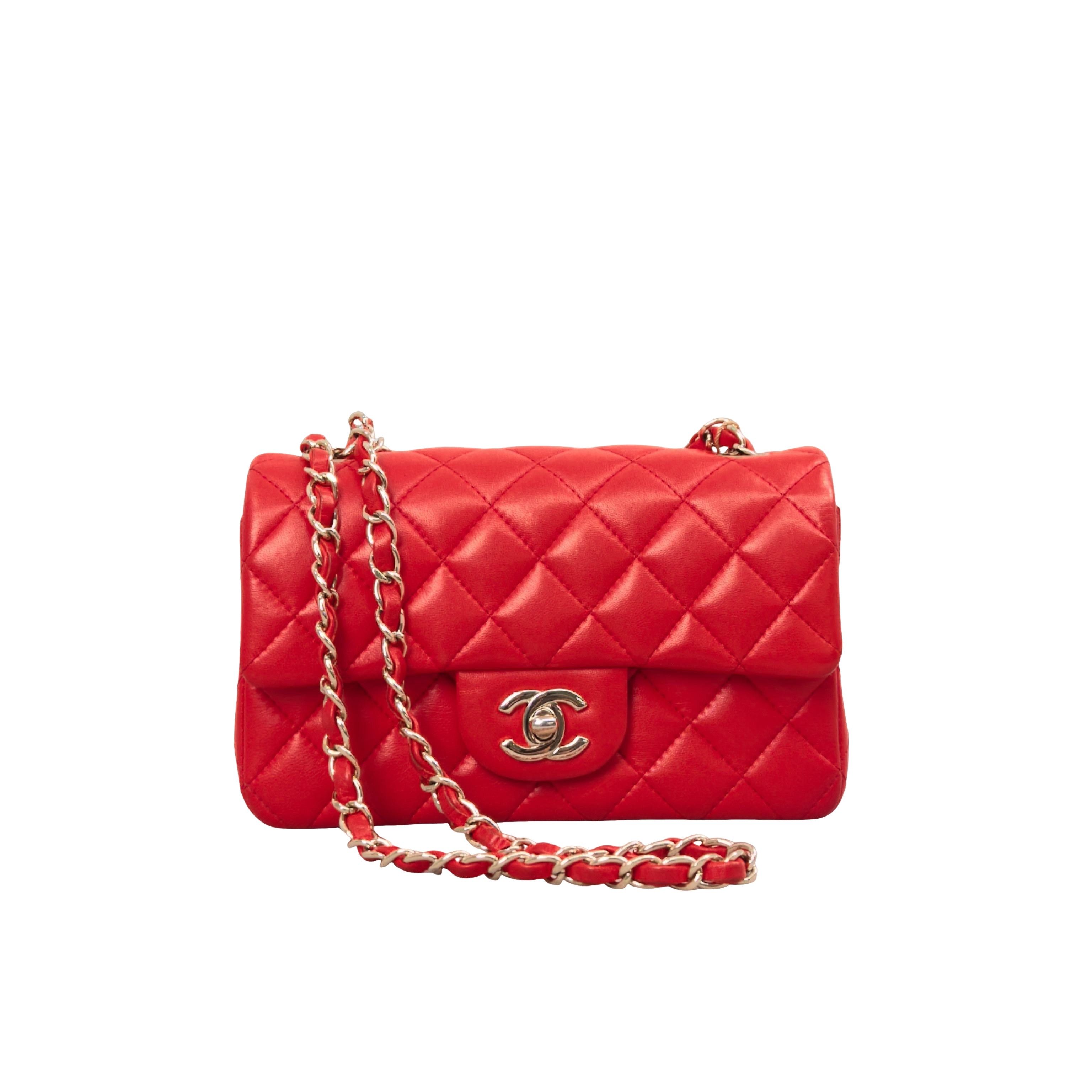 Chanel Red Quilted Lambskin Classic Flap Mini Bag, Women's
