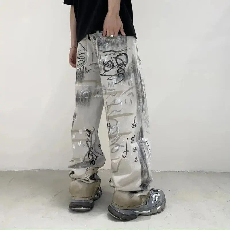 Japanese Brand Design Streetwear Loose Baggy Graffiti Jeans Pants Size US 32 / EU 48 - 3 Thumbnail