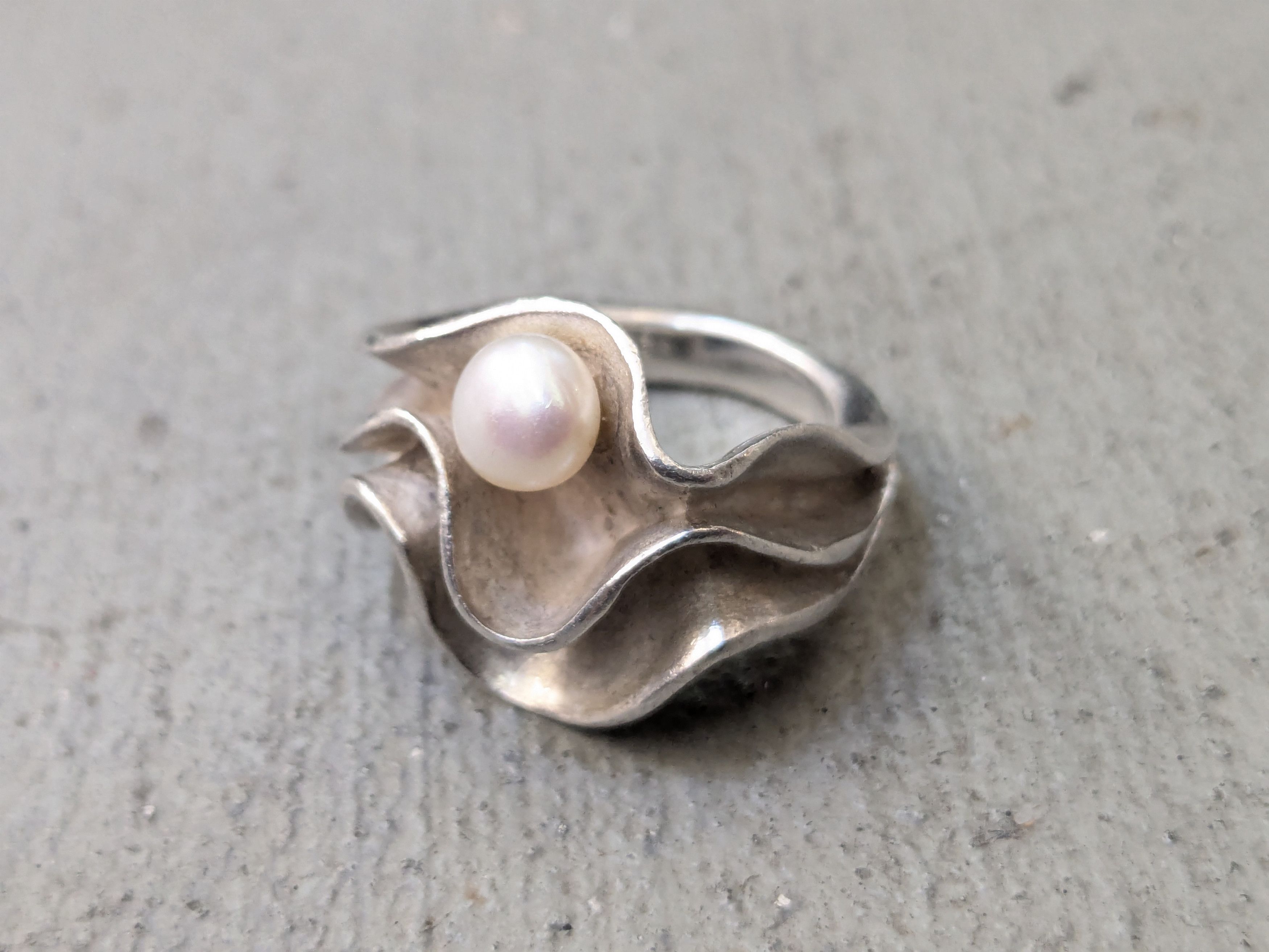 Other Vintage Sterling Silver Ring Pearl 7.5 Modern Abstract Size ONE SIZE - 4 Thumbnail