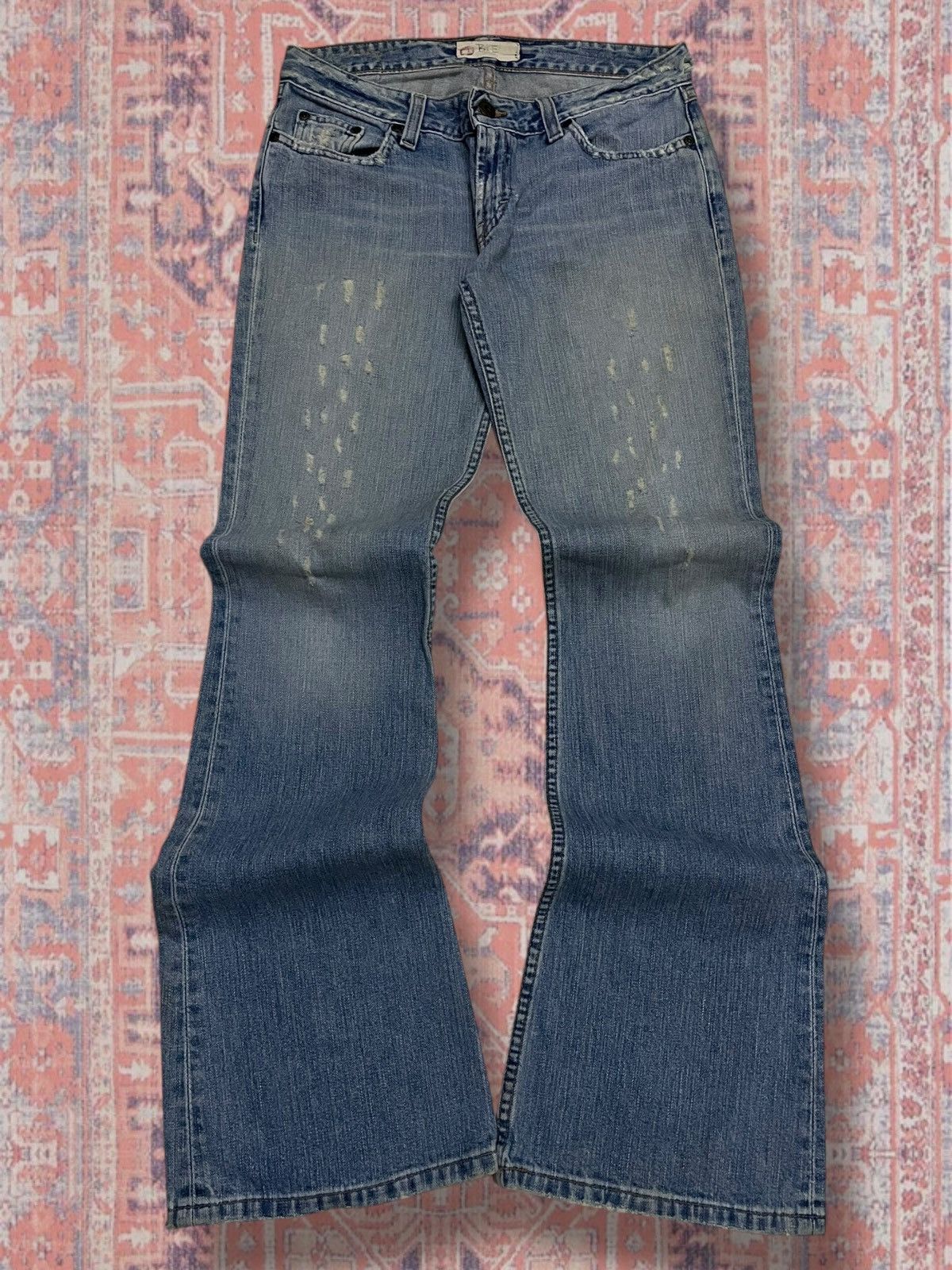 Japanese Brand Vintage 90s Japan Designer Bike Denim Distressed Flared Icon Size US 29 - 1 Thumbnail