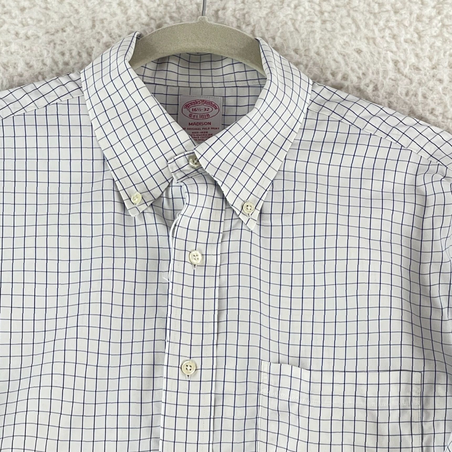 Brooks Brothers Brooks Brothers Madison White Check Button-Down Dress Shirt Mens Large Long Sleeve Shirt Size 42R - 3 Thumbnail
