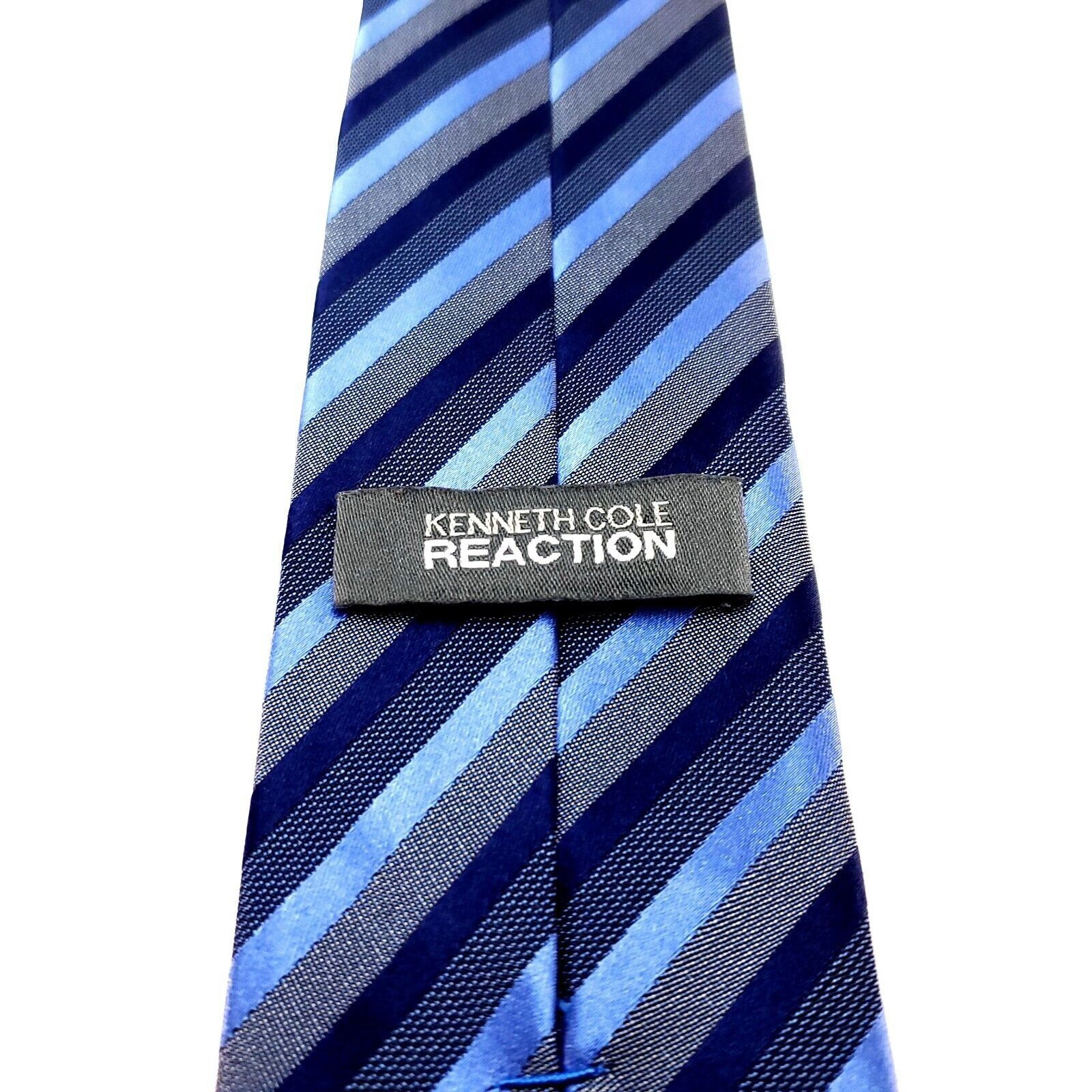 Kenneth Cole Kenneth Cole Reaction Blue Silk Tie Woven Skinny Striped Size ONE SIZE - 4 Thumbnail
