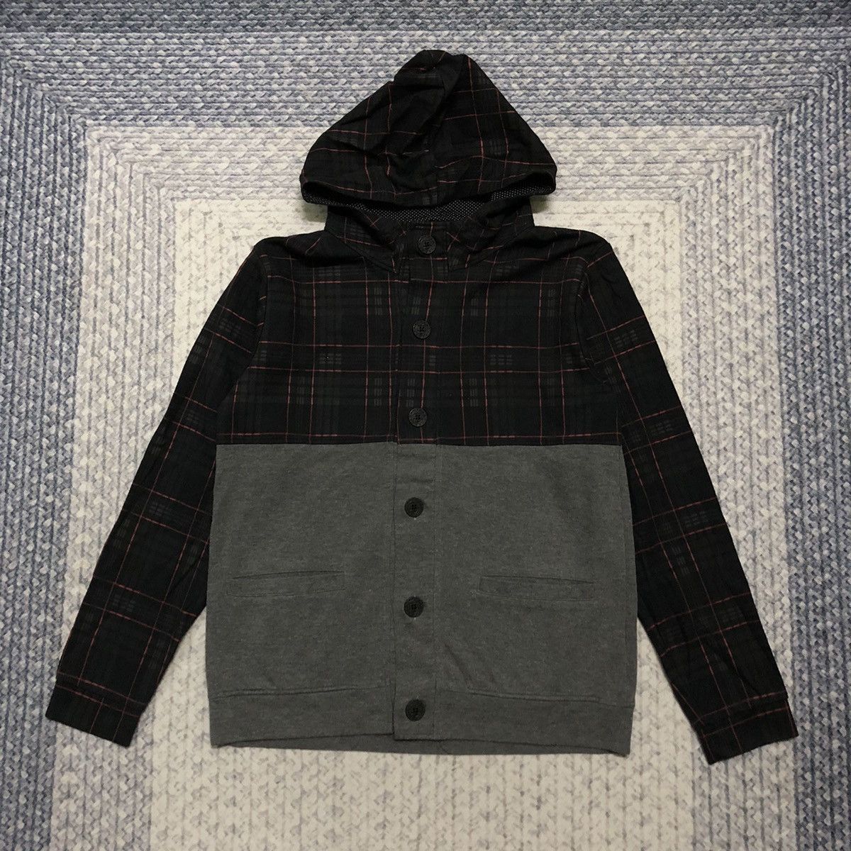 Rare Semantic Design Punk Plaid/Grey Button Up Hoodie