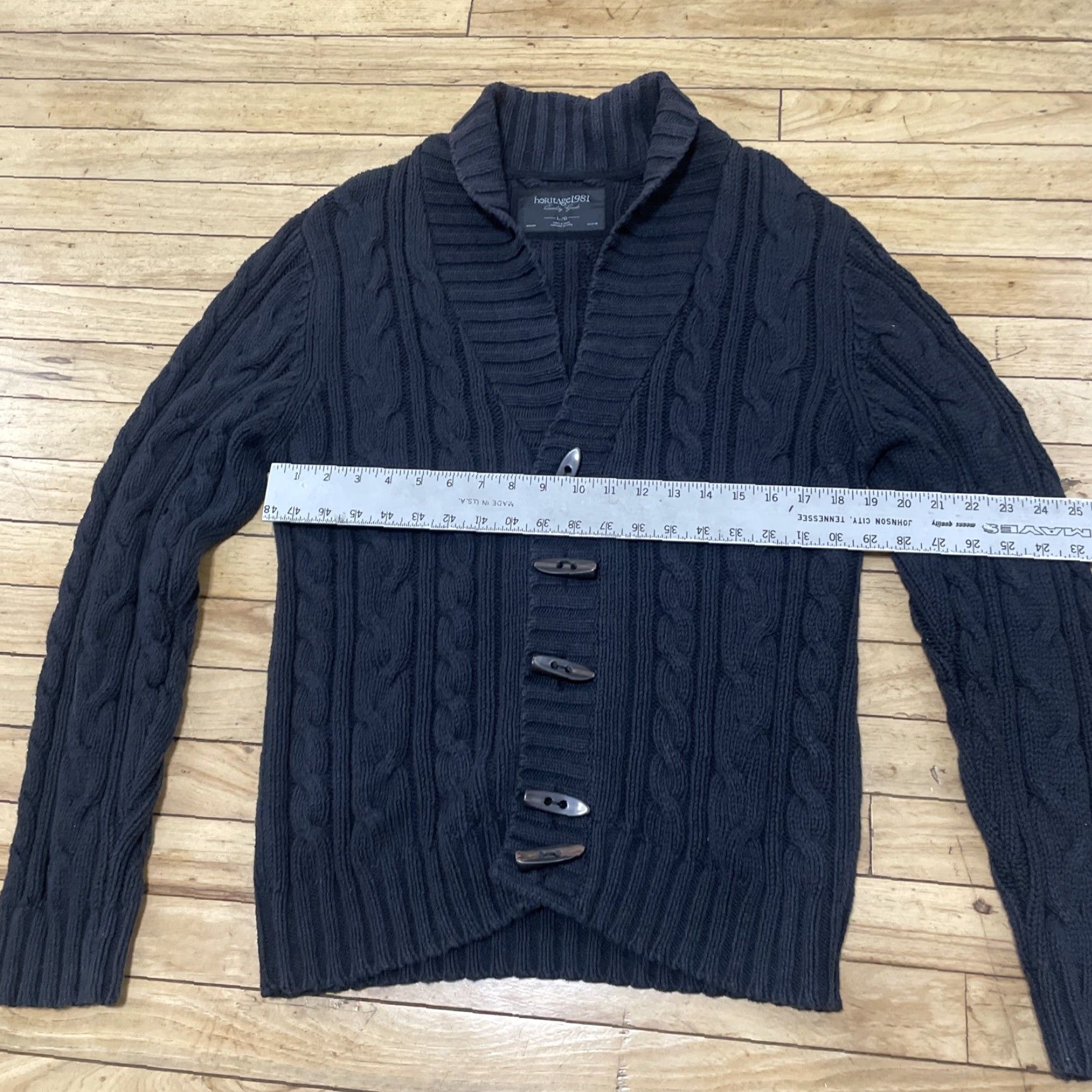Vintage Heritage 1981 Toggle Cardigan Sweater Adult L Slim Dark Cable Knit Shawl Collar Size L / US 10 / IT 46 - 7 Thumbnail