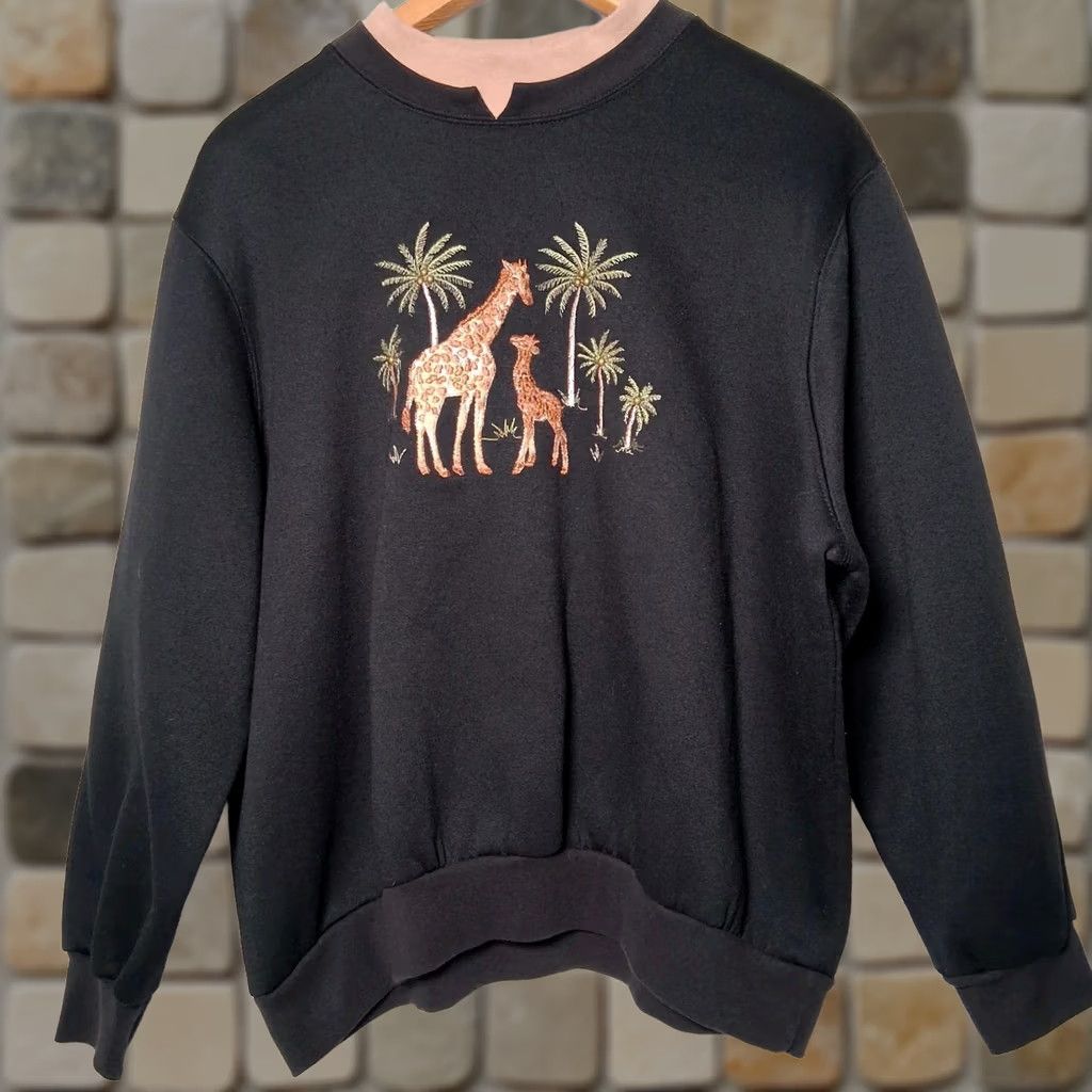 Vintage VINTAGE Bon Worth Sweatshirt XL Double Collar Embroidered Animal Beaded Giraffe Size XL / US 12-14 / IT 48-50 - 1 Thumbnail
