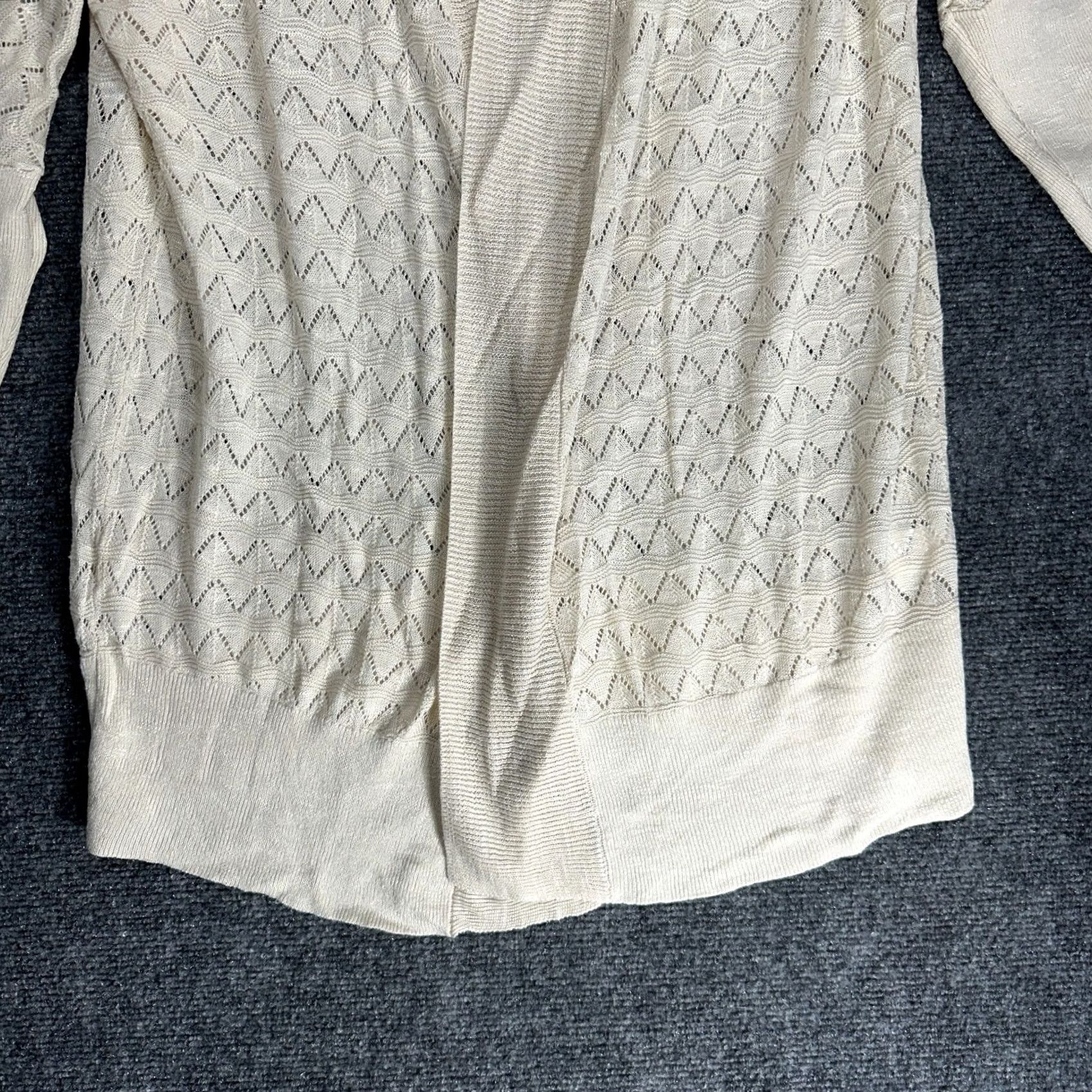 Lucky Brand Lucky Brand Cardigan Sweater Womens Small Open Knit 3/4 Sleeve Beige Linen Blend V-Neck Summer Fall Winter Size S / US 4 / IT 40 - 2 Thumbnail