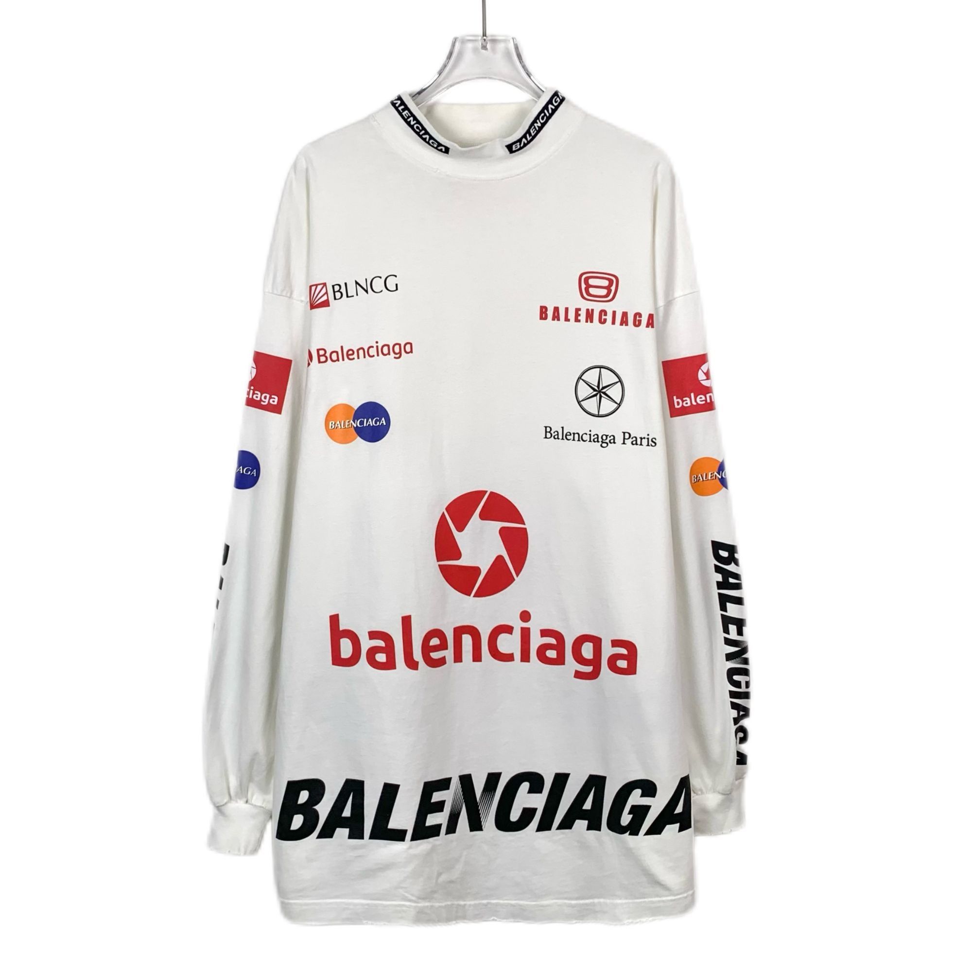 Balenciaga 2023 White Logo Print Cotton Long Sleeve Sweatshi