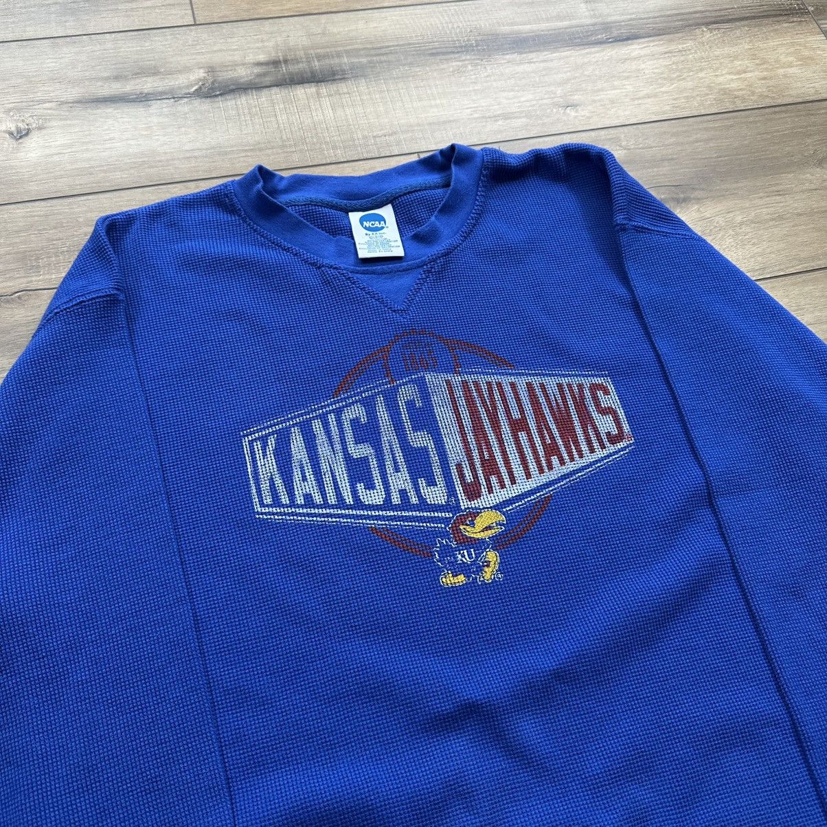 NCAA Vintage 2000s Kansas Jayhawks Waffle Knit Thermal Size US XL / EU 56 / 4 - 5 Thumbnail