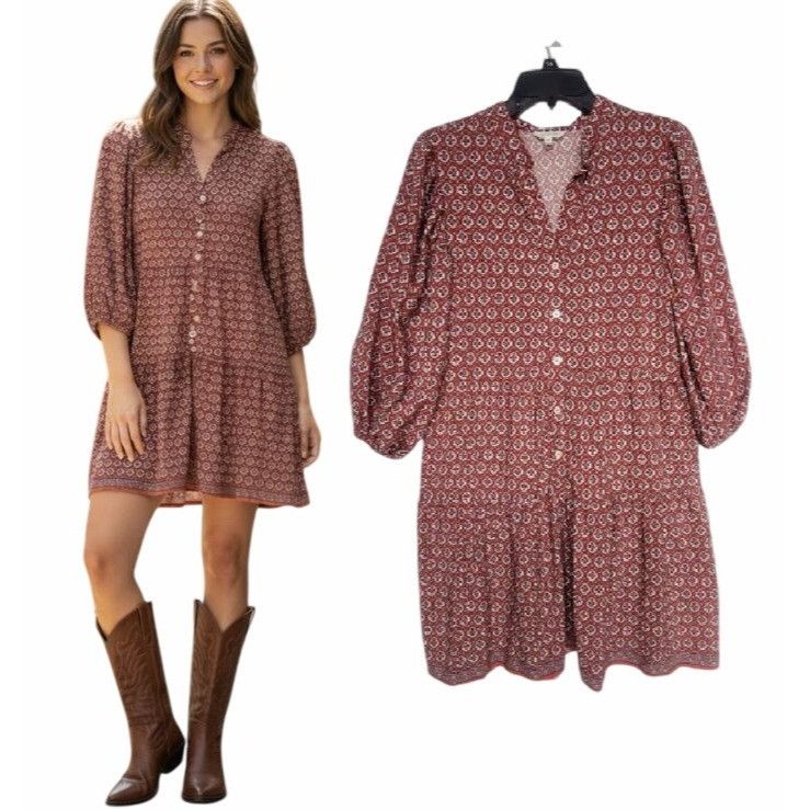 Other Max Studio Womens Red & White Boho Print Rayon Mini Dress Wi Size M / US 6-8 / IT 42-44 - 1 Thumbnail
