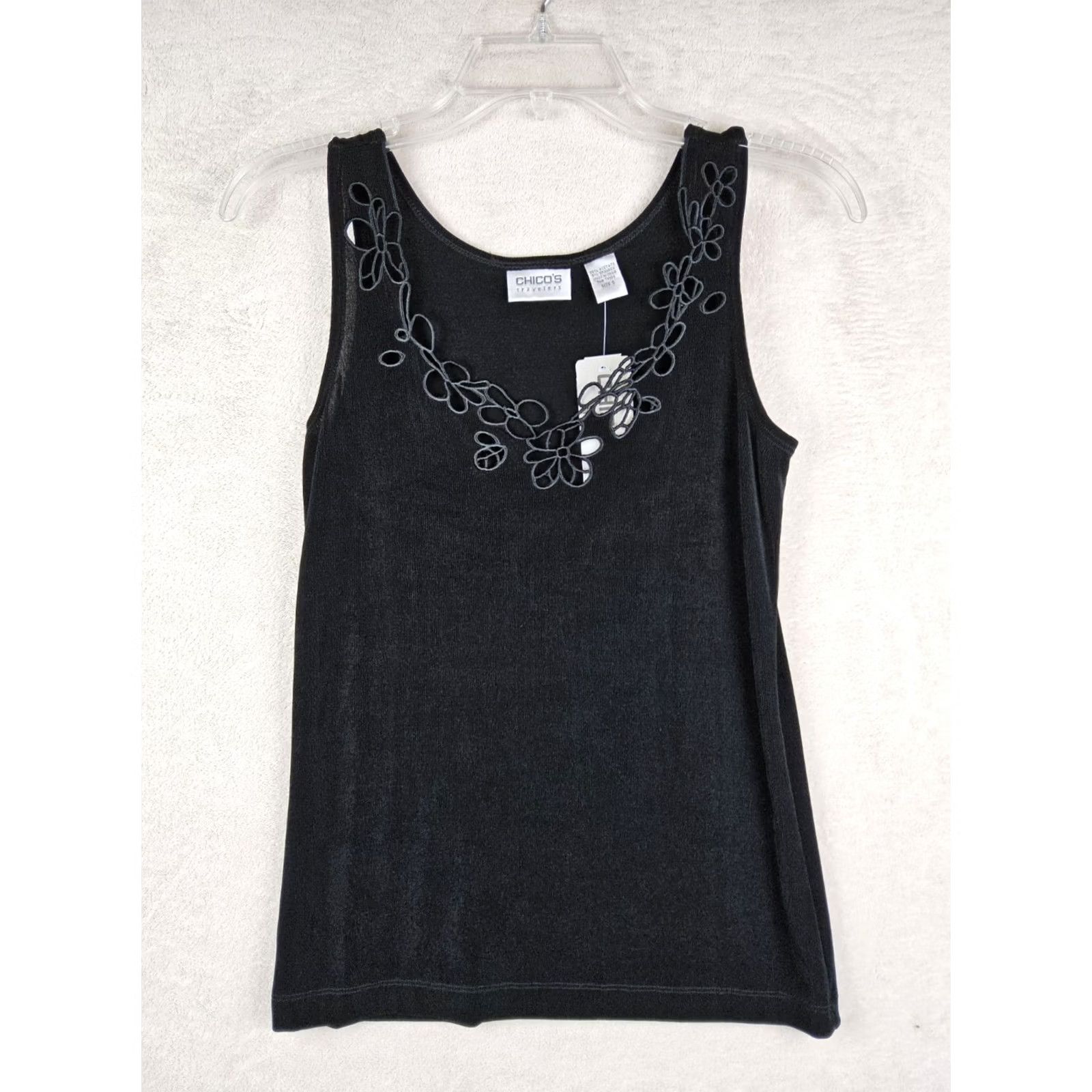 Vintage Chicos Travelers Iona Embroidered Neck Sleeveless Blouse Tank Top Size 0 (Women) Black Size XS / US 0-2 / IT 36-38 - 2 Thumbnail