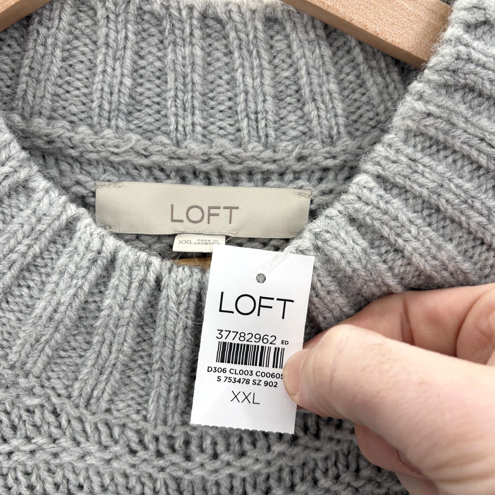 Loft LOFT Womens XXL Gray Cable-Knit Crew-Neck Pullover Sweater, Heavyweight, Regular, Knit, NWT Size XXL / US 16-18 / IT 52-54 - 2 Thumbnail