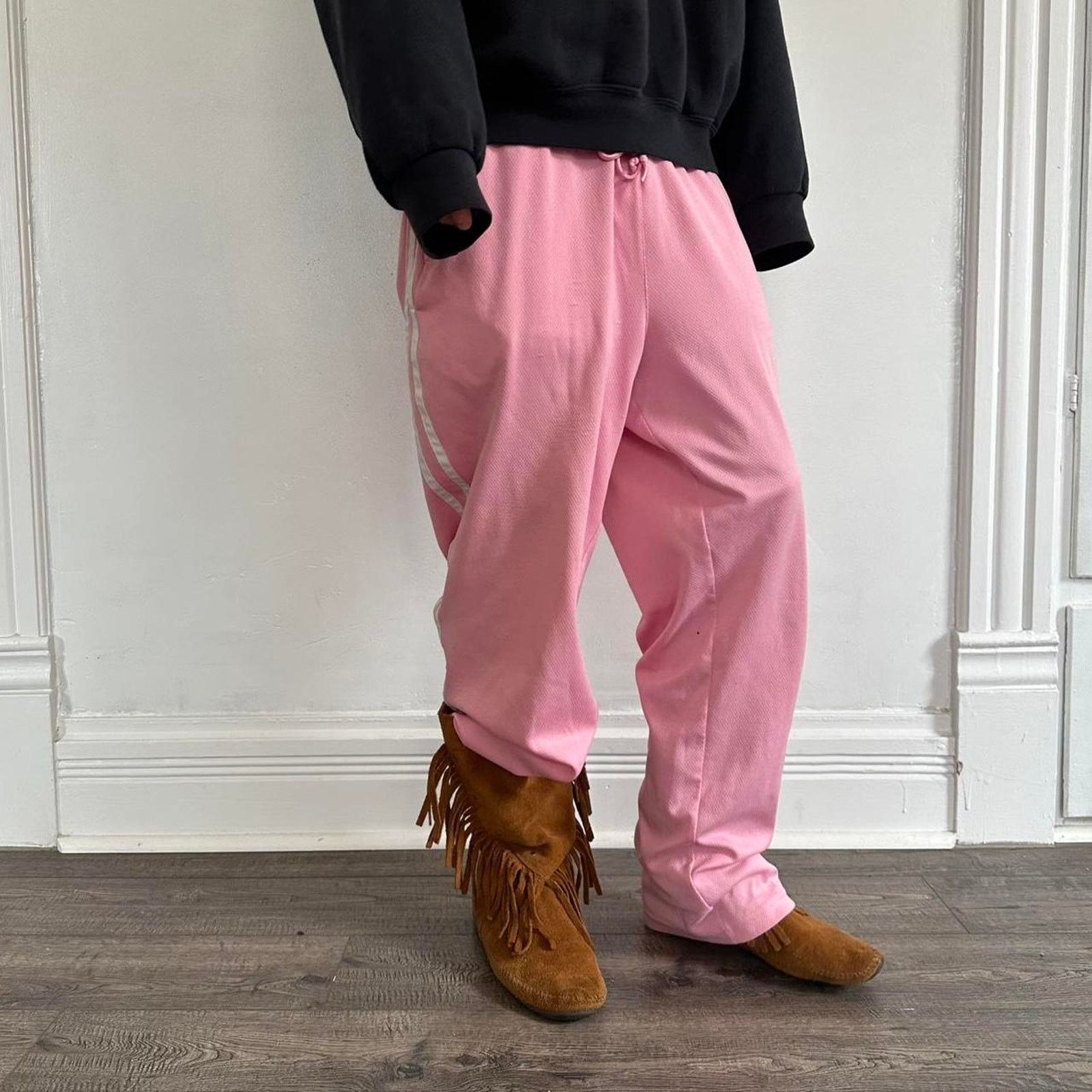 Vintage Vintage Baggy Striped Gum Pink Striped Track Pants Sweats Size 34" / US 12 / IT 48 - 2 Thumbnail